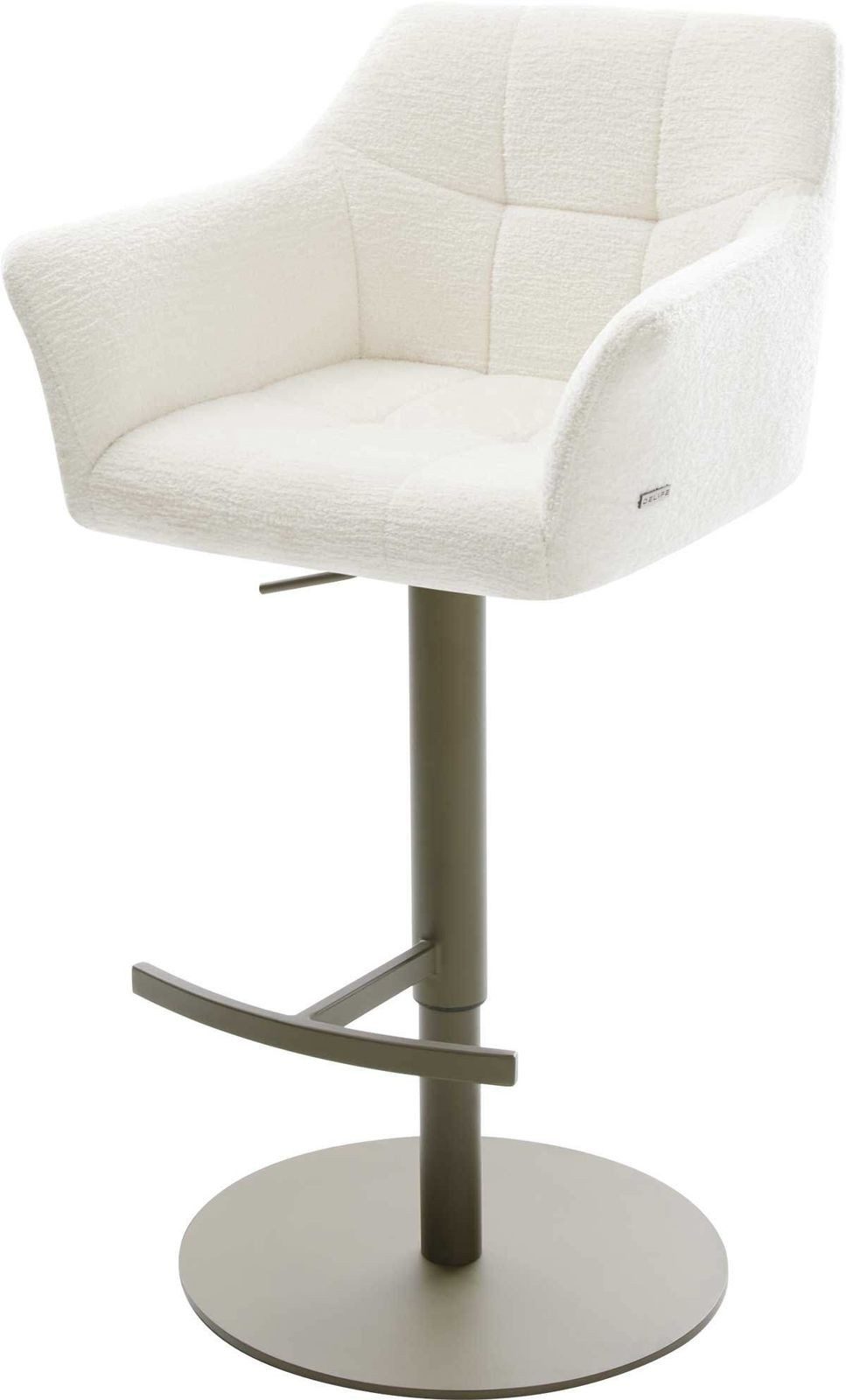 DELIFE Barhocker Yulo-Flex, Drehfuß höhenverstellbar Metall Titanfarben Bouclé Soft Beige
