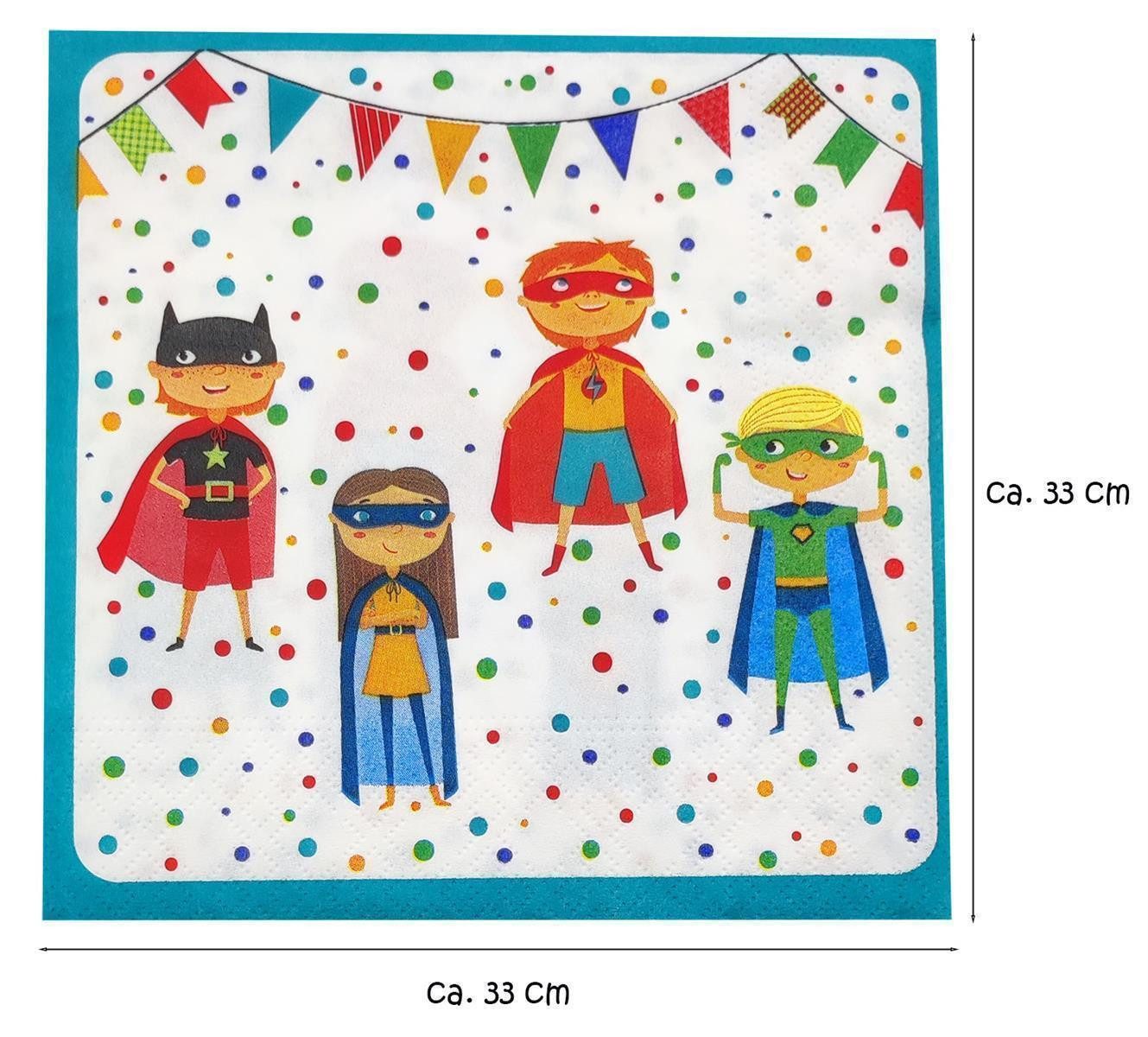 PAPSTAR Papierserviette 20 Servietten Superhelden Motto Party 330x330mm bunt, (Set, 20 St., Papierservietten), Superheldenparty Jungsgeburtstag Jungs Party Feier Mottoparty