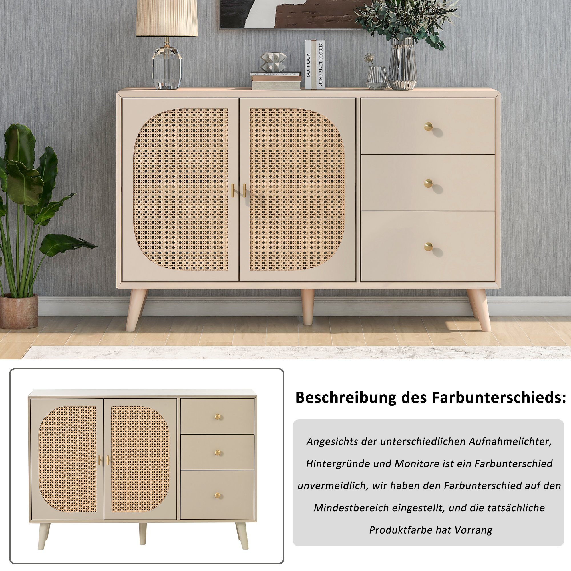 HAUSS SPOLE Kommode Schubladenkommode, Sideboard Highboard Kommode (Breite 120 cm), (mit 2 Türen und 3 Schubladen)