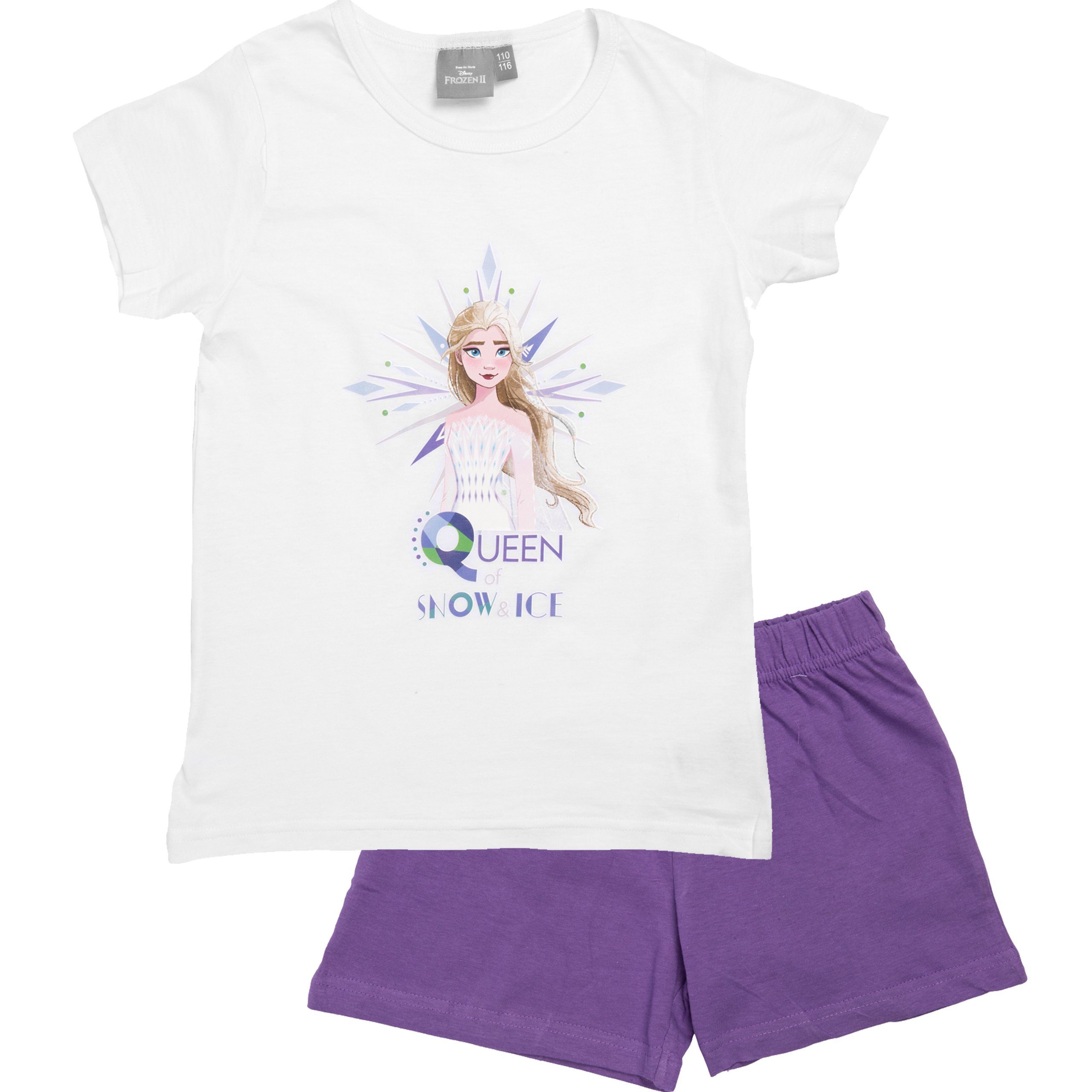 United Labels® Schlafanzug Disney Frozen - Queen of snow & ice - Kurzarm Oberteil Weiß/Lila