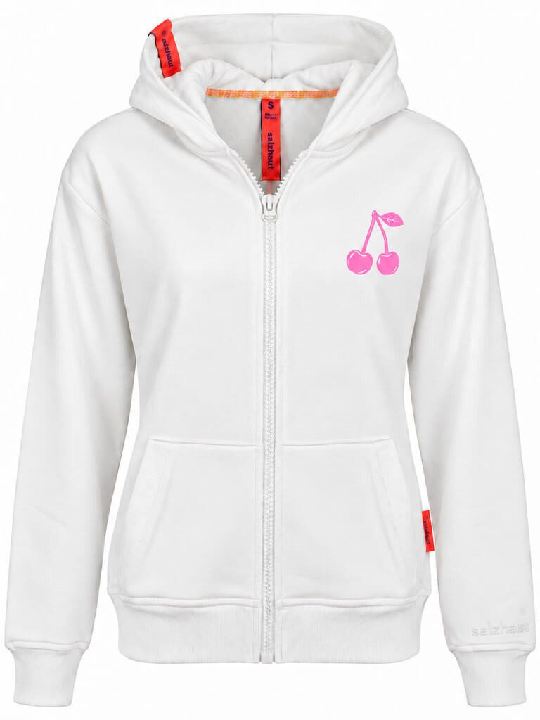 salzhaut Kapuzensweatjacke Damen Sweatjacke Deek Kirsch-Print - Kapuzenjacke Freizeitjacke Kapuze, Reißverschluss-Taschen, Front-Reißverschluss, Eingriffstaschen