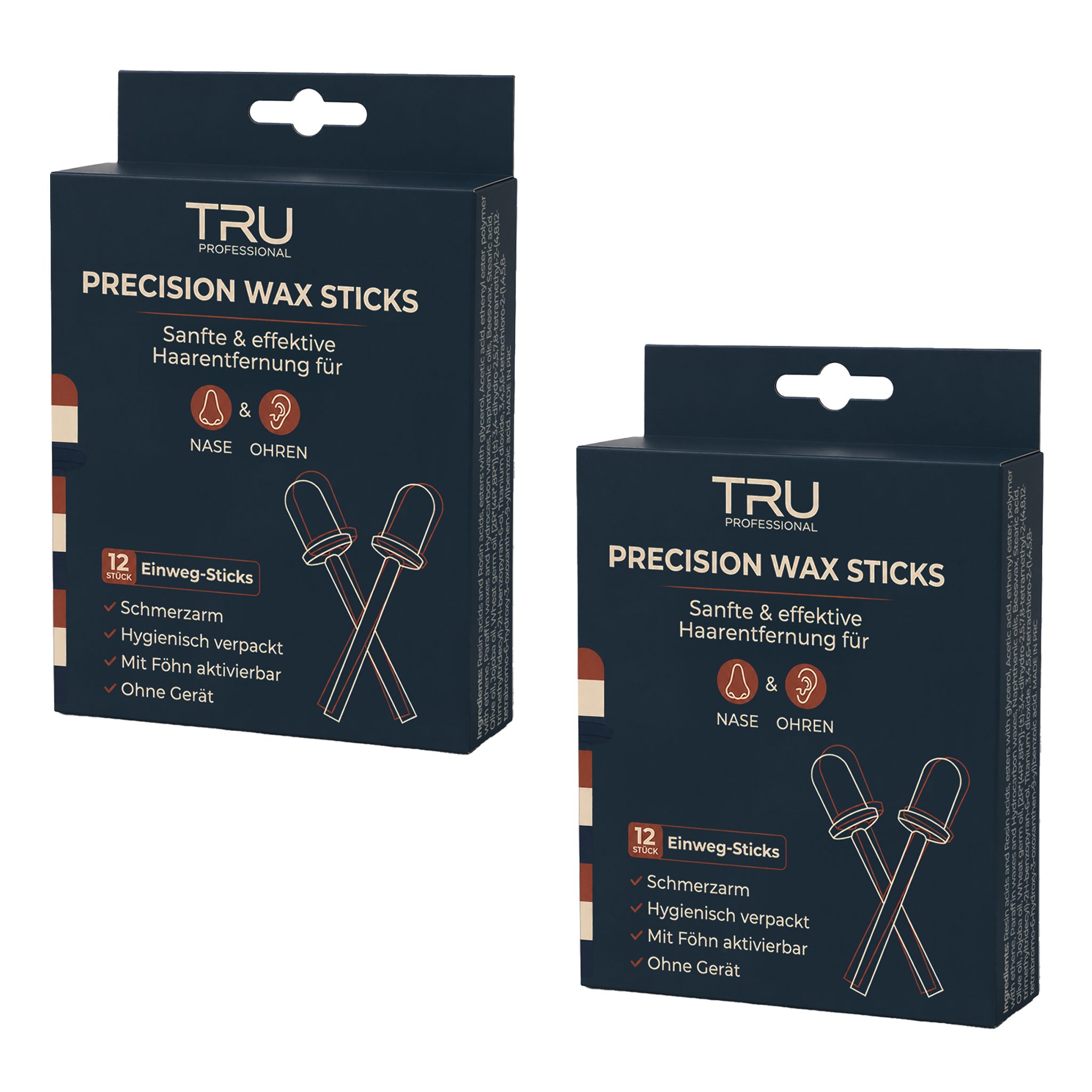 TRU Enthaarungswachs Wax Sticks, 24 St., Mit Föhn aktivierbar, ohne Wachserhitzer, hygienisch einzeln verpackt