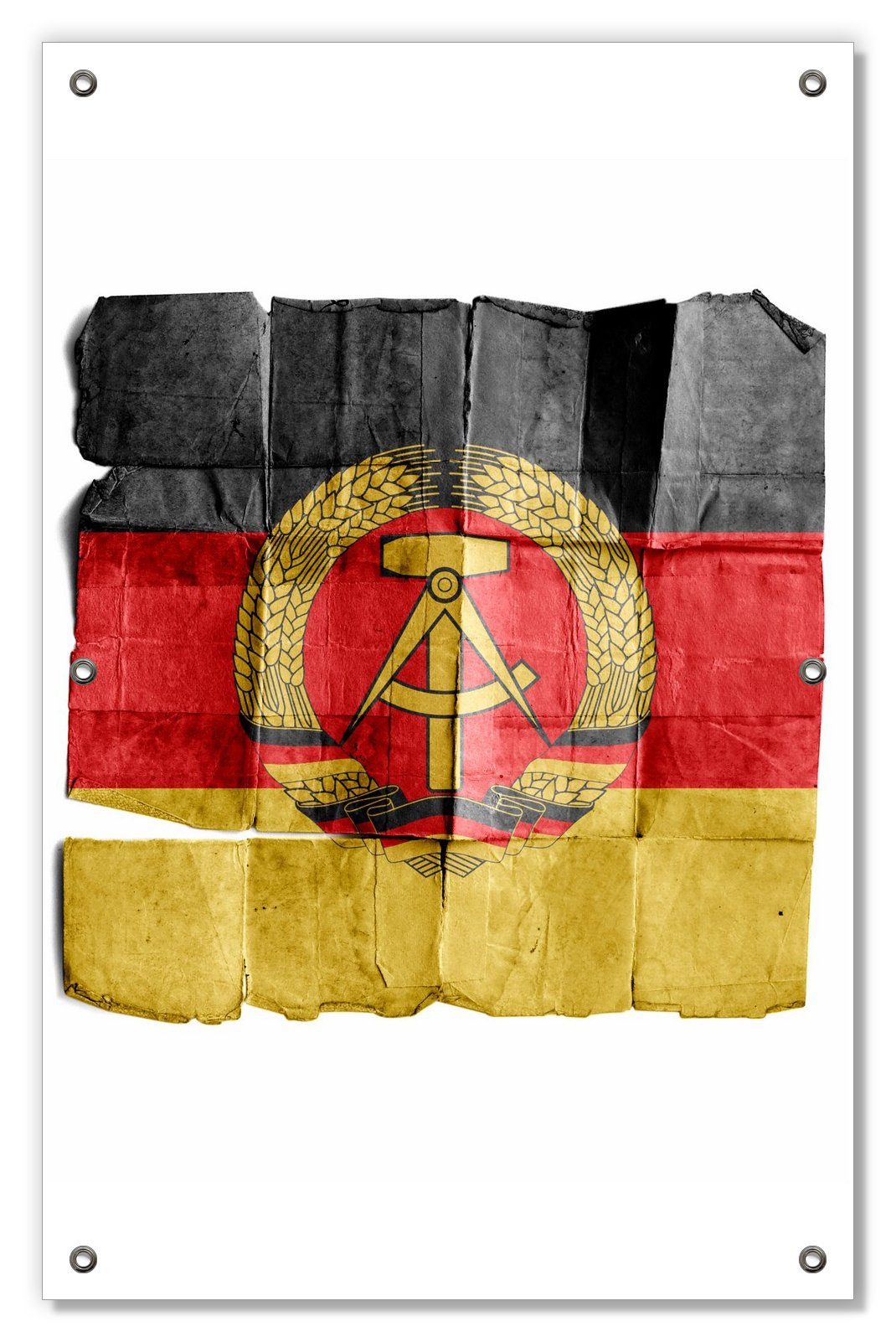 Sonnenschutz DDR Flagge auf altem Papier - schwarz rot gold, Wallario, blickdicht, mit Saugnäpfen, wiederablösbar und wiederverwendbar