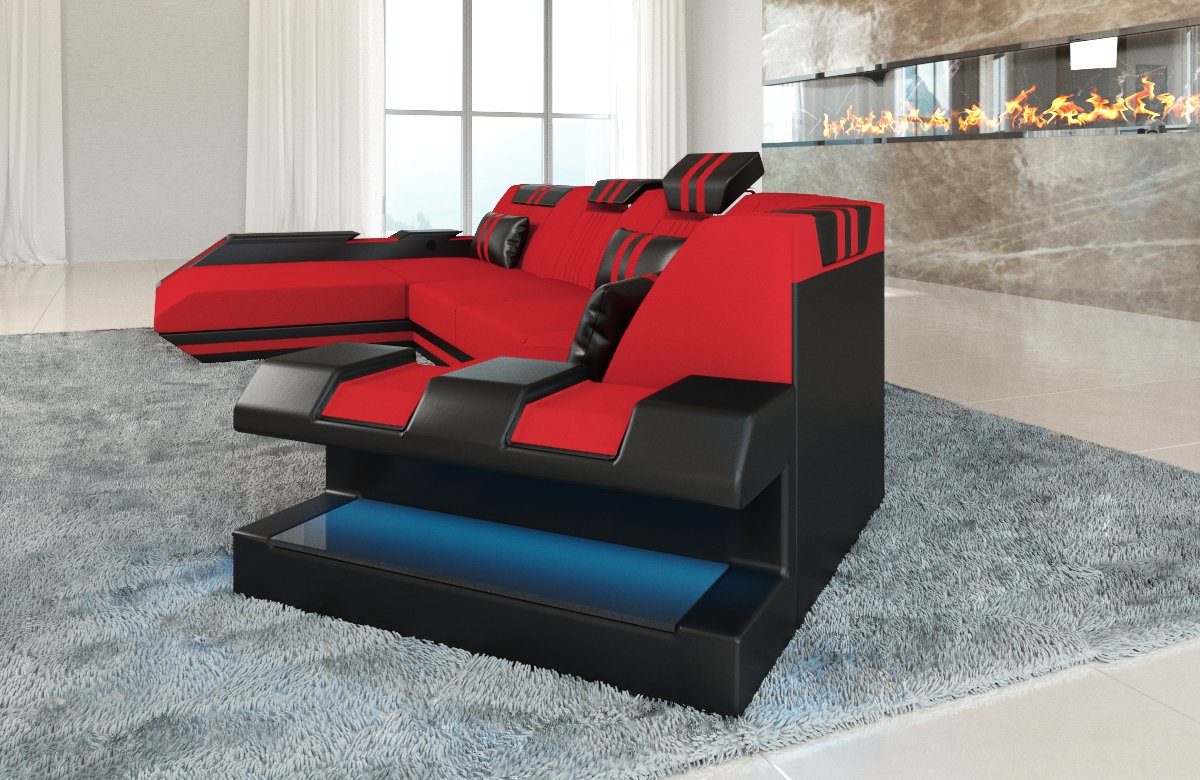 Sofa Dreams Wohnlandschaft Stoff Sofa Apollonia C Form Stoffsofa Polster Couch Sofa, mit LED, wahlweise mit Bettfunktion als Schlafsofa, Designersofa
