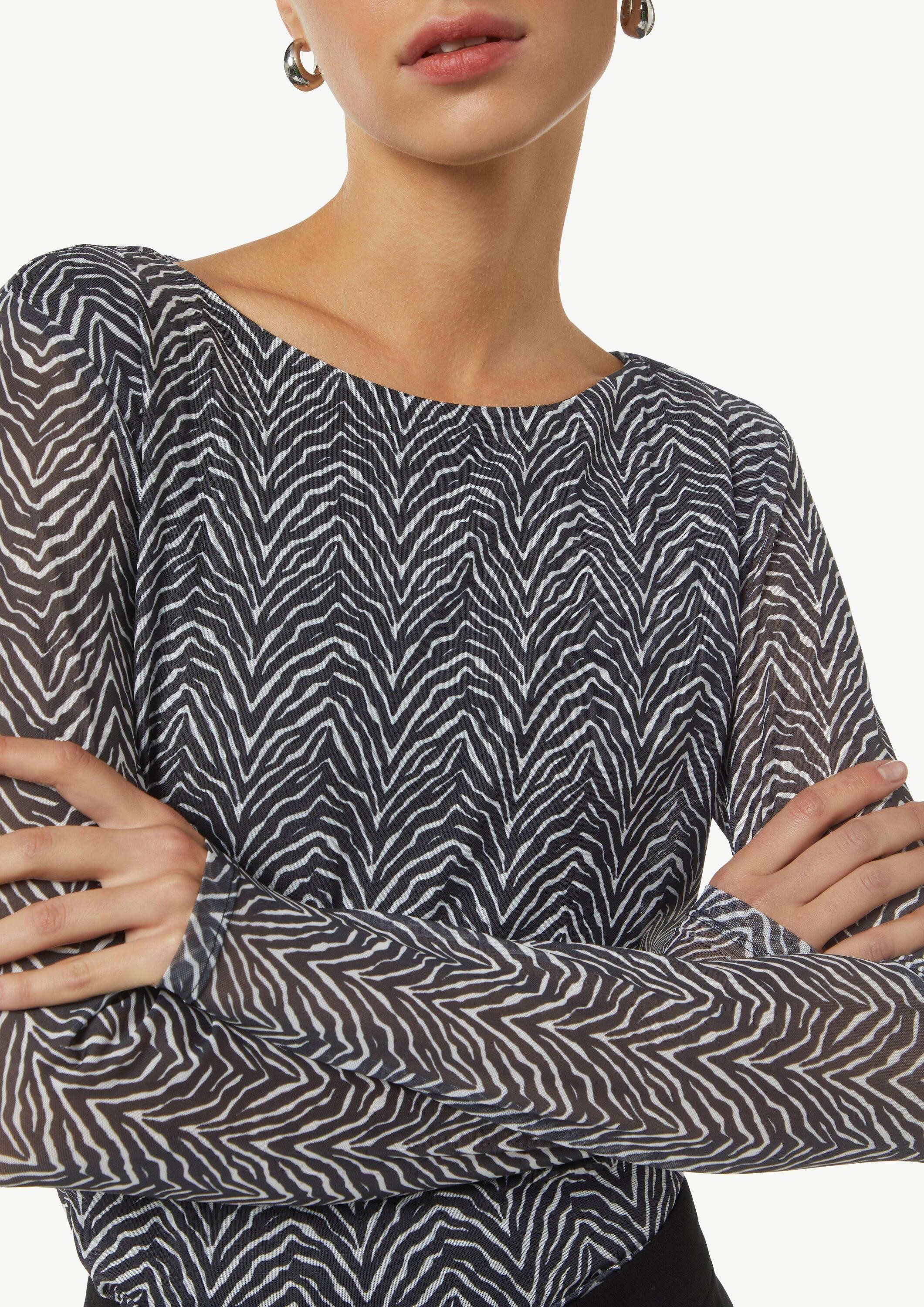 comma Langarmshirt T-Shirt Mesh-Shirt mit seitlicher Raffung