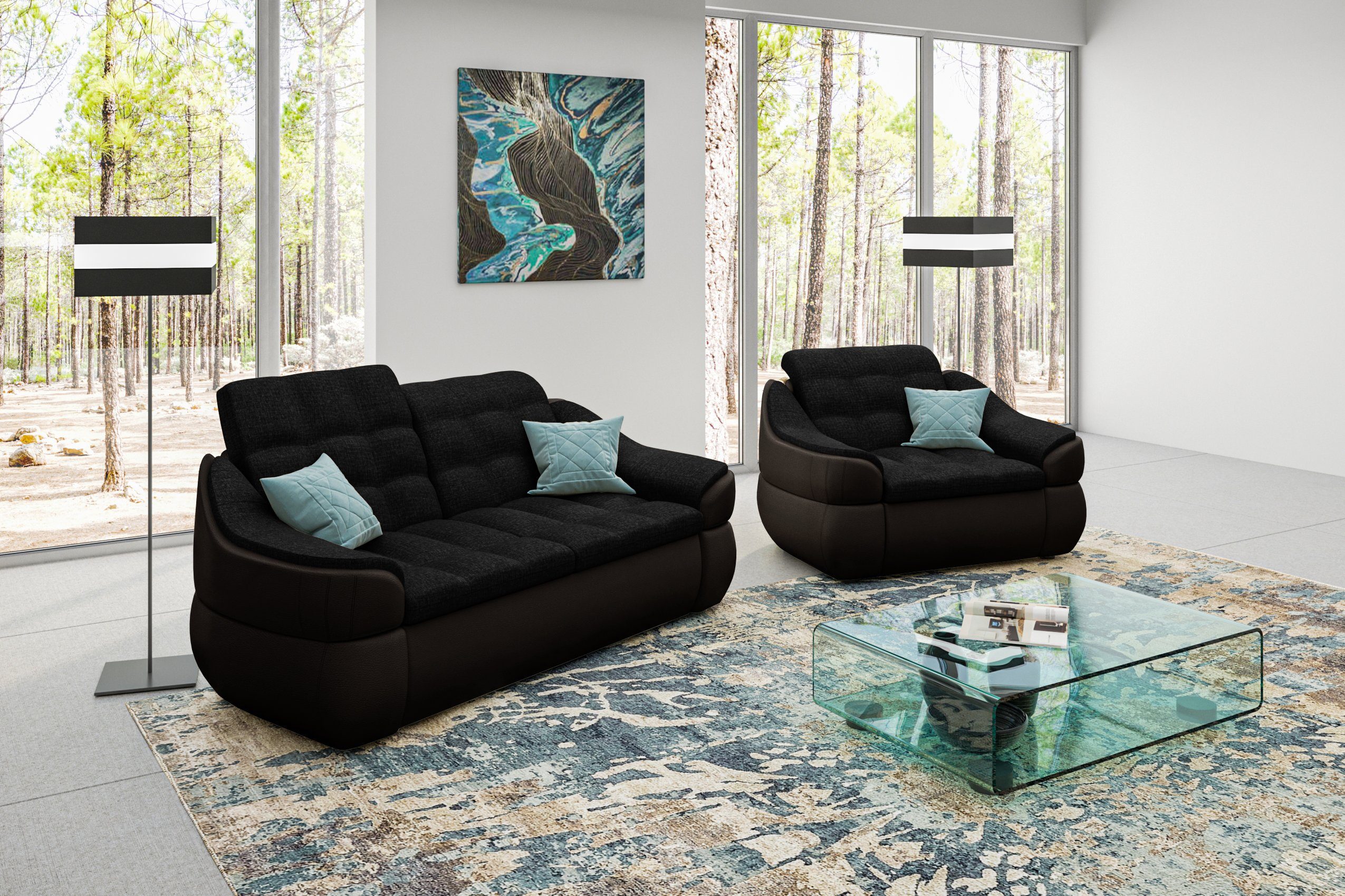 Alisa, (Set Modern 2-Sitzer bestehend Sofa und (2-tlg), Polstergarnitur Stylefy Sessel, Design aus