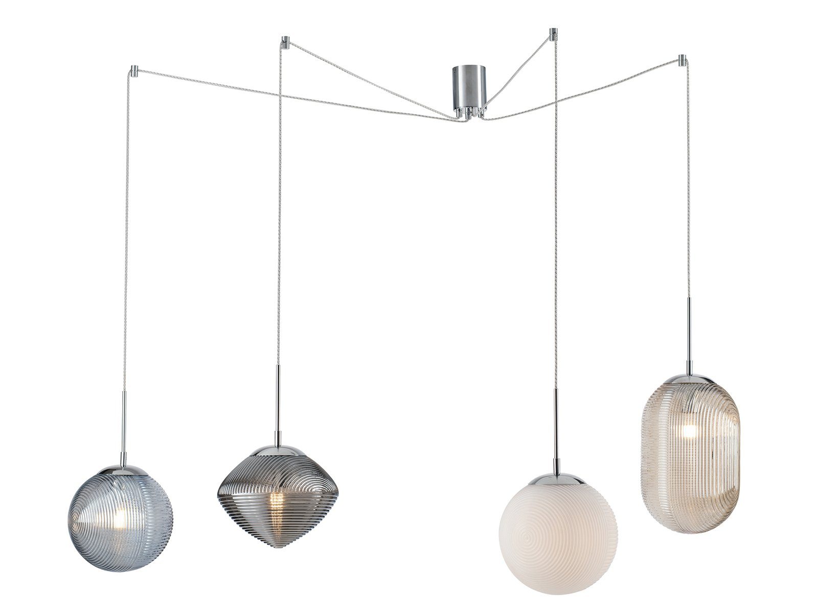 LUCE Design LED Pendelleuchte, Dimmfunktion, LED wechselbar, Warmweiß, Affenschaukel 4x Glas Лампы-schirm für über-n Esstisch & Treppenhaus