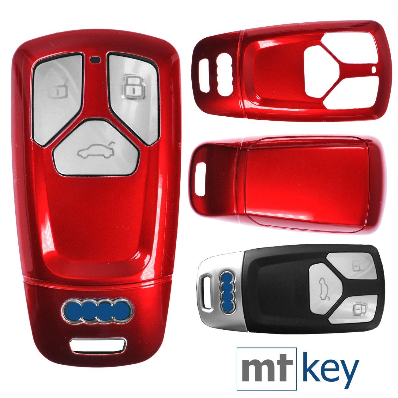 Q2 Autoschlüssel KEYLESS A7 Rot, für SMARTKEY Schlüsseltasche A5 TT Q8 Q5 Q7 A4 Metallic A8 mt-key A6 Audi Schutzhülle Hardcover