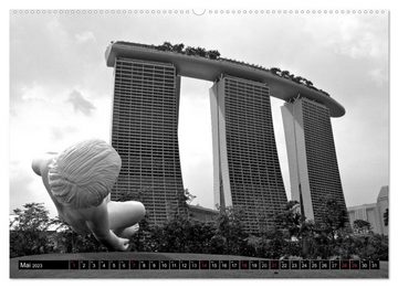 CALVENDO Wandkalender Singapur - Impressionen in schwarz - weiss (Premium, hochwertiger DIN A2 Wandkalender 2023, Kunstdruck in Hochglanz)