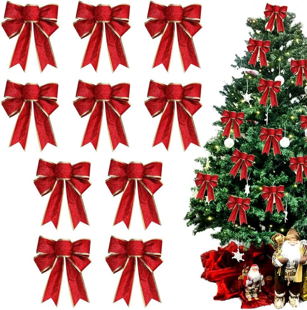 Bextsrack Weihnachtsbaumschleife Glitzernde Weihnachts-Schleifenband, 18x23 cm (10-tlg), für Weihnachtsbaum, Geschenke & Party-Deko