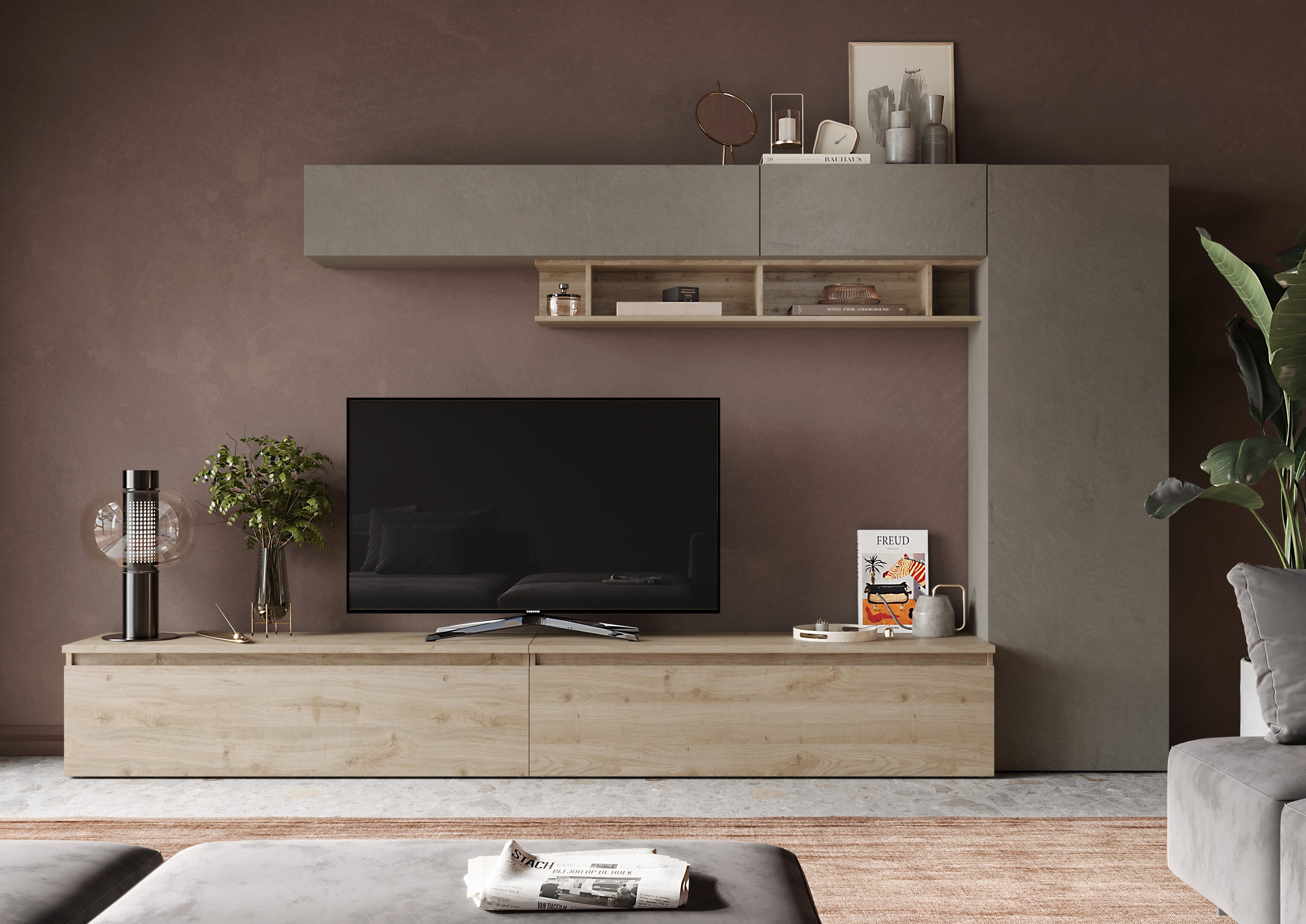 INOSIGN Wohnwand Infinity, 6tlg. Breite 331 cm, Höhe variabel, Schrankwand, Anbauwand, (2x Lowboard, 2x Hängeschrank, Wandregal, Hochschrank)