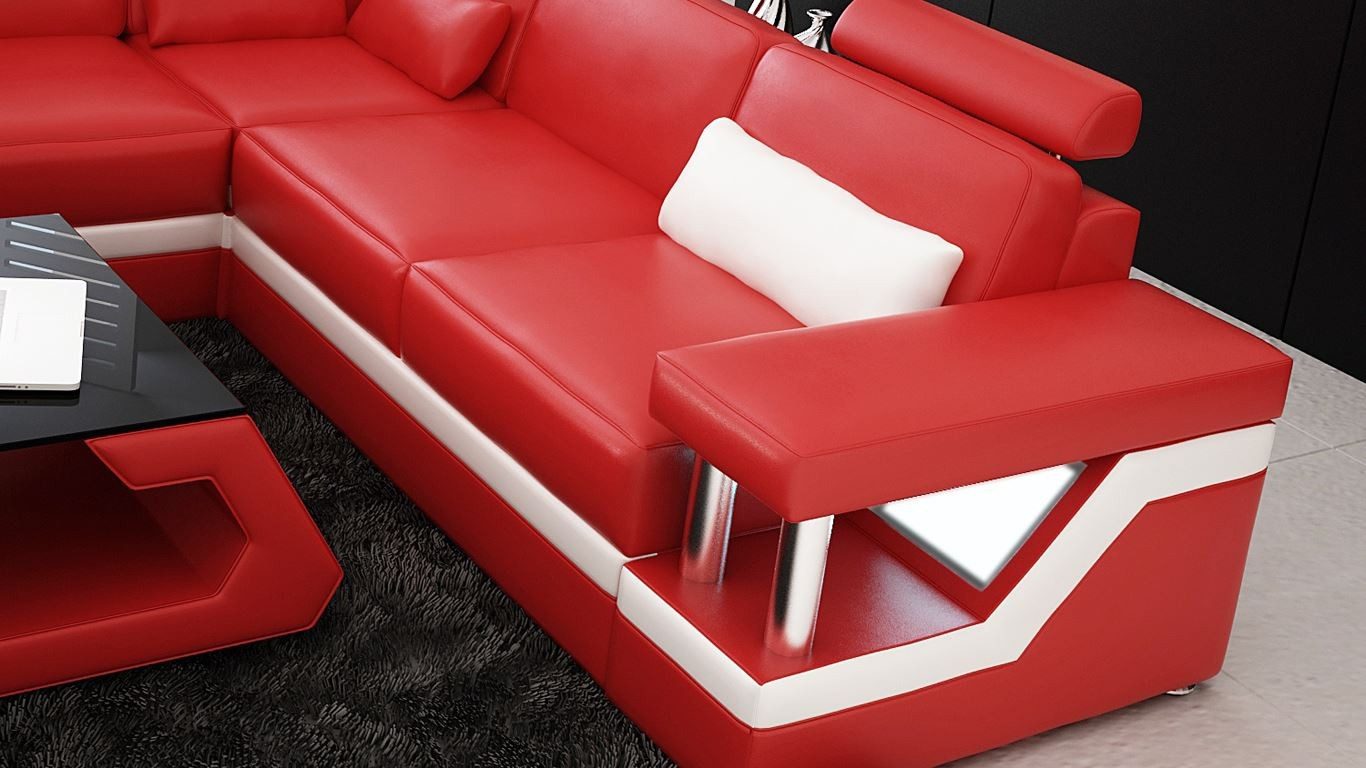 Xlmoebel Ecksofa Rote Ledercouch in modernem Design mit L-Form - Ecksofa Wohnlandschaft, Hergestellt in Europa