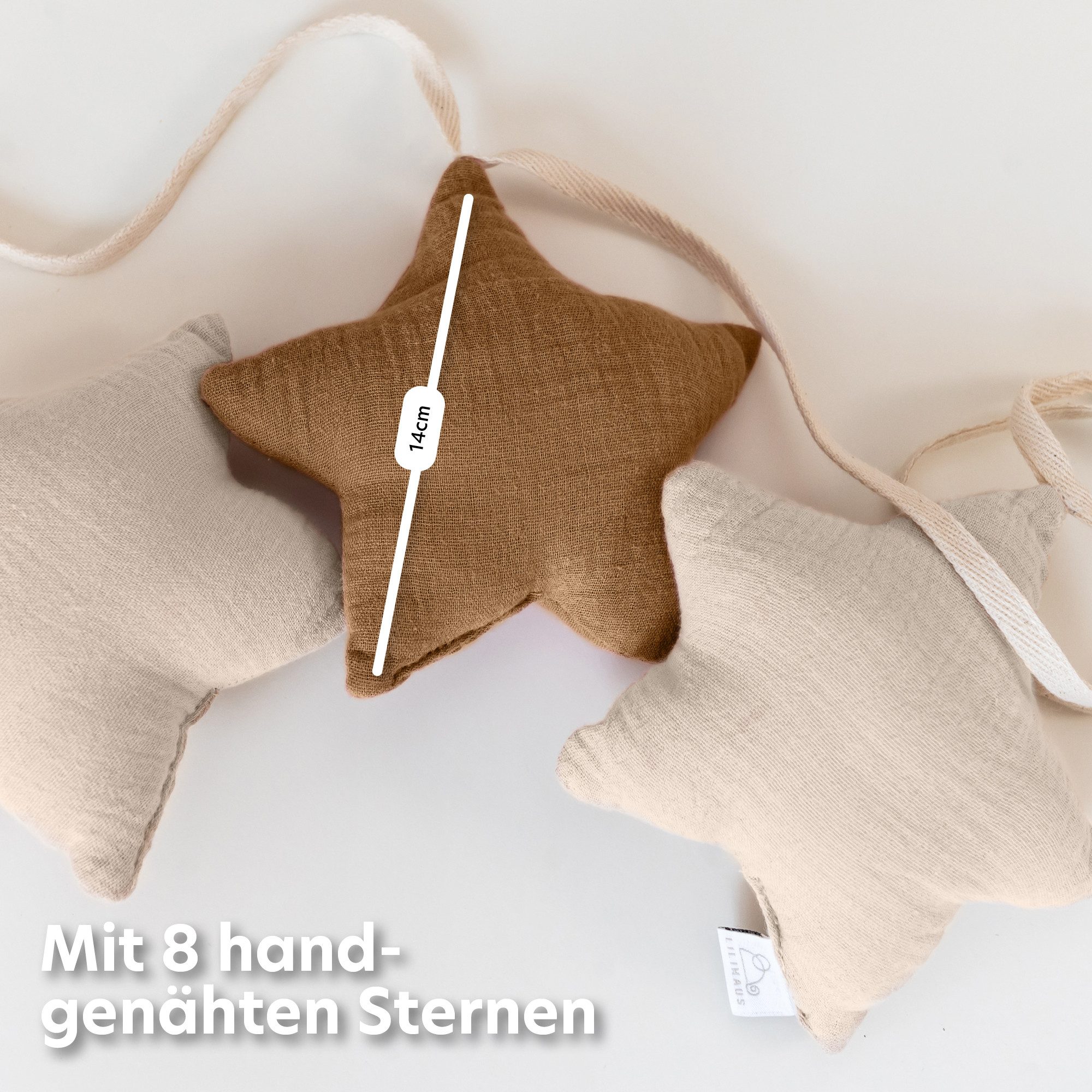 lilimaus Wimpelkette Sternenkette für Kinderzimmer - handgenähte Stoff-Girlande, handgefertigte Stoff-Girlande ca. 300 cm - Wimpel oder Sterne