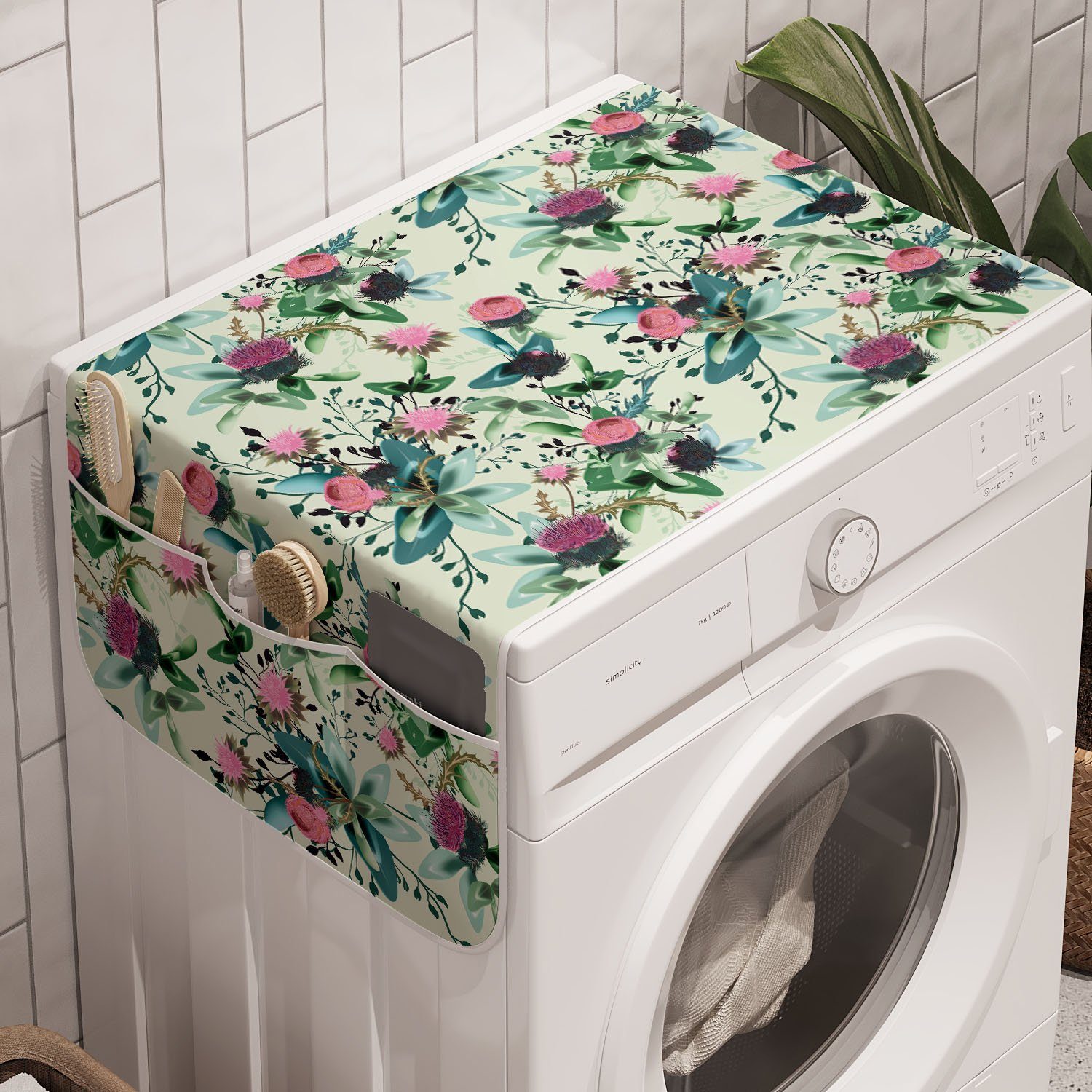 Abakuhaus Badorganizer Anti-Rutsch-Stoffabdeckung für Waschmaschine und Trockner, Blumen Clovers in Aquarell Stil