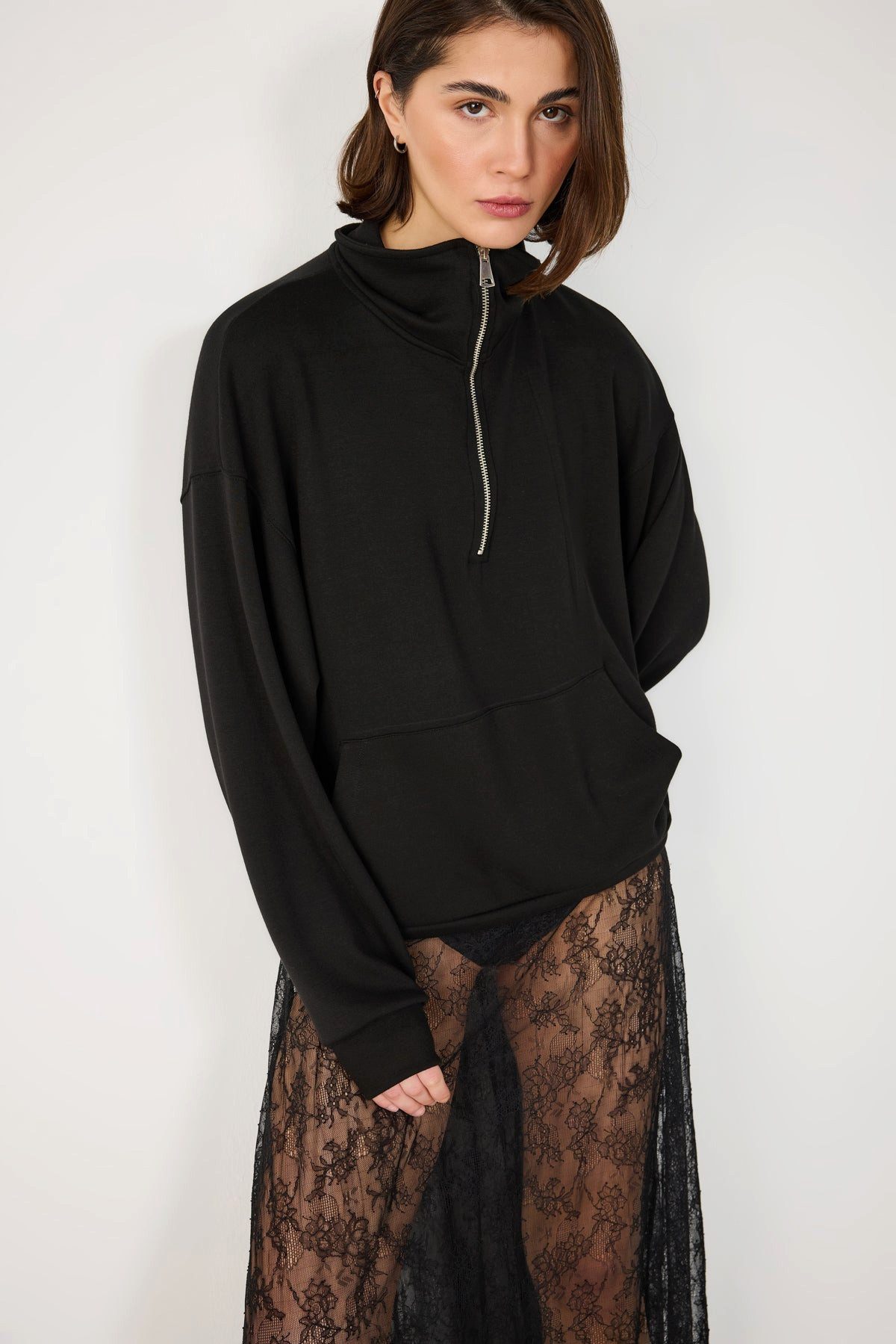 No Matter What Kapuzenpullover Modal-Sweatshirt mit halbem Reißverschluss günstig online kaufen