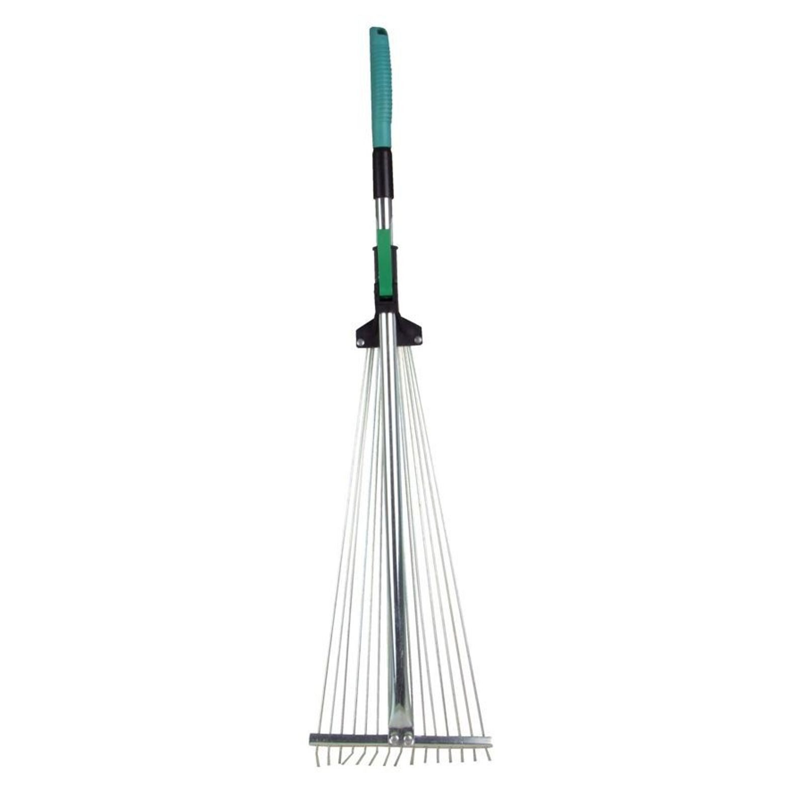 BURI Gartenrechen Laubharke mit Metall Teleskopstiel Laubbesen Rechen Laubrechen Harke – Bild 2 von 3