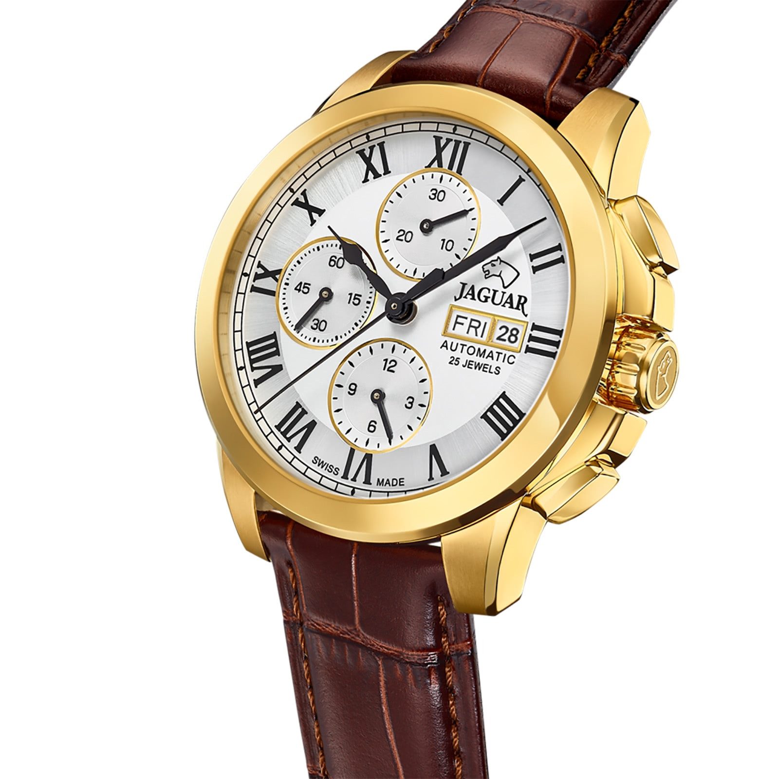 JAGUAR Automatikuhr Jaguar Herrenuhr Leder braun Jaguar Le, (Chronograph), Herren Armbanduhr rund, Lederarmband braun