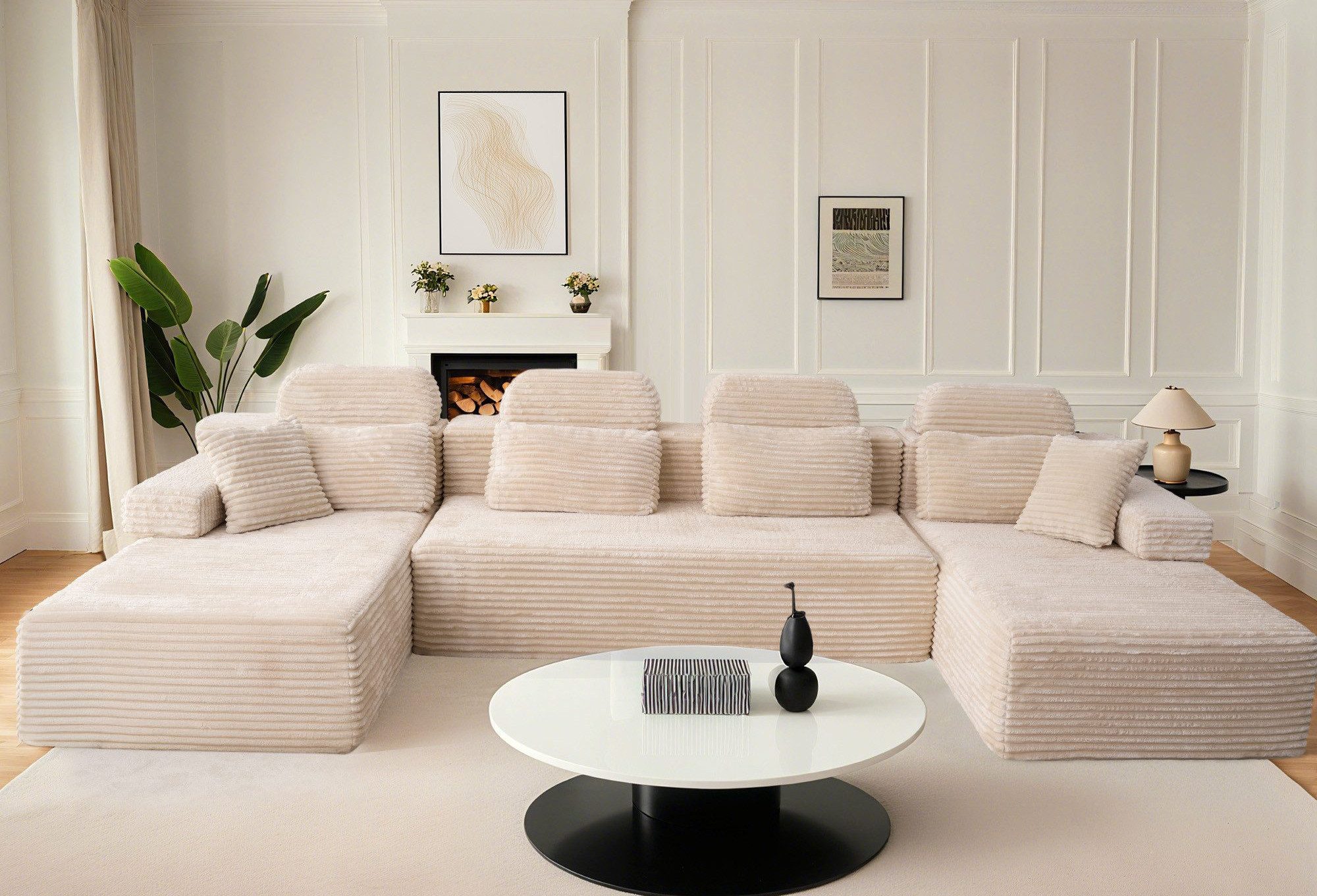 Patbrela Wohnlandschaft U-förmiges modulares Sofa mit zwei Liegesesseln, aus Samtstoff, Mit bequemer Memory-Schaum-Polsterung, keine Montage erforderlich
