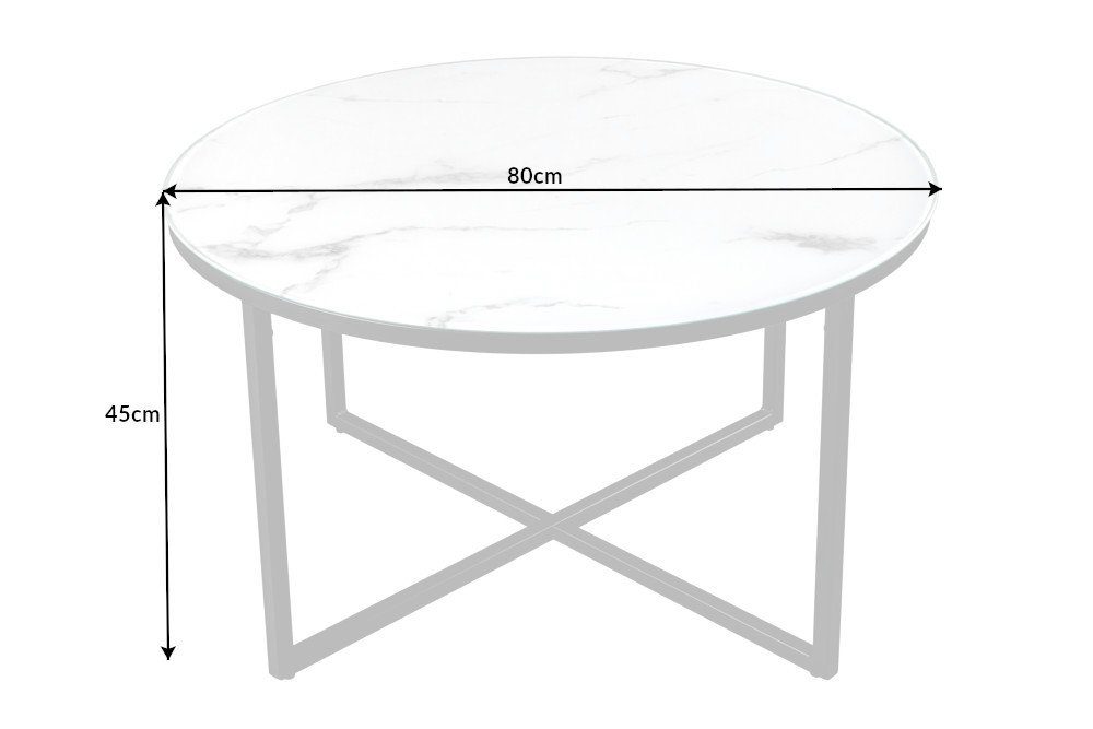 Wohnzimmer BOUTIQUE | 80cm (1-St), Couchtisch riess-ambiente / schwarz weiß Design Glas · · schwarz Modern weiß · Marmor-Optik Metall ·