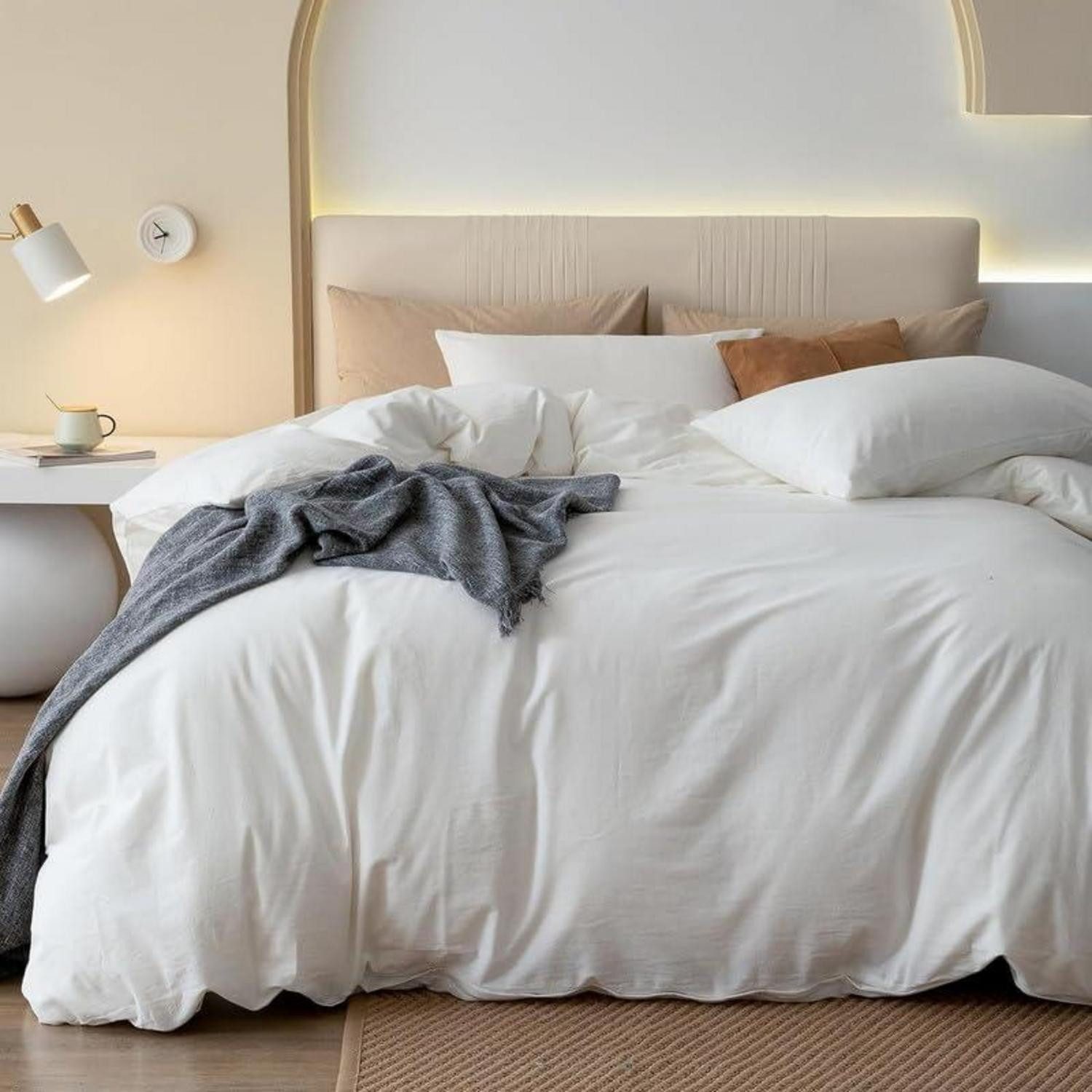 LuxusKollektion Bettwäsche Bettwäsche 135x200 Creme Weiß 4TLG