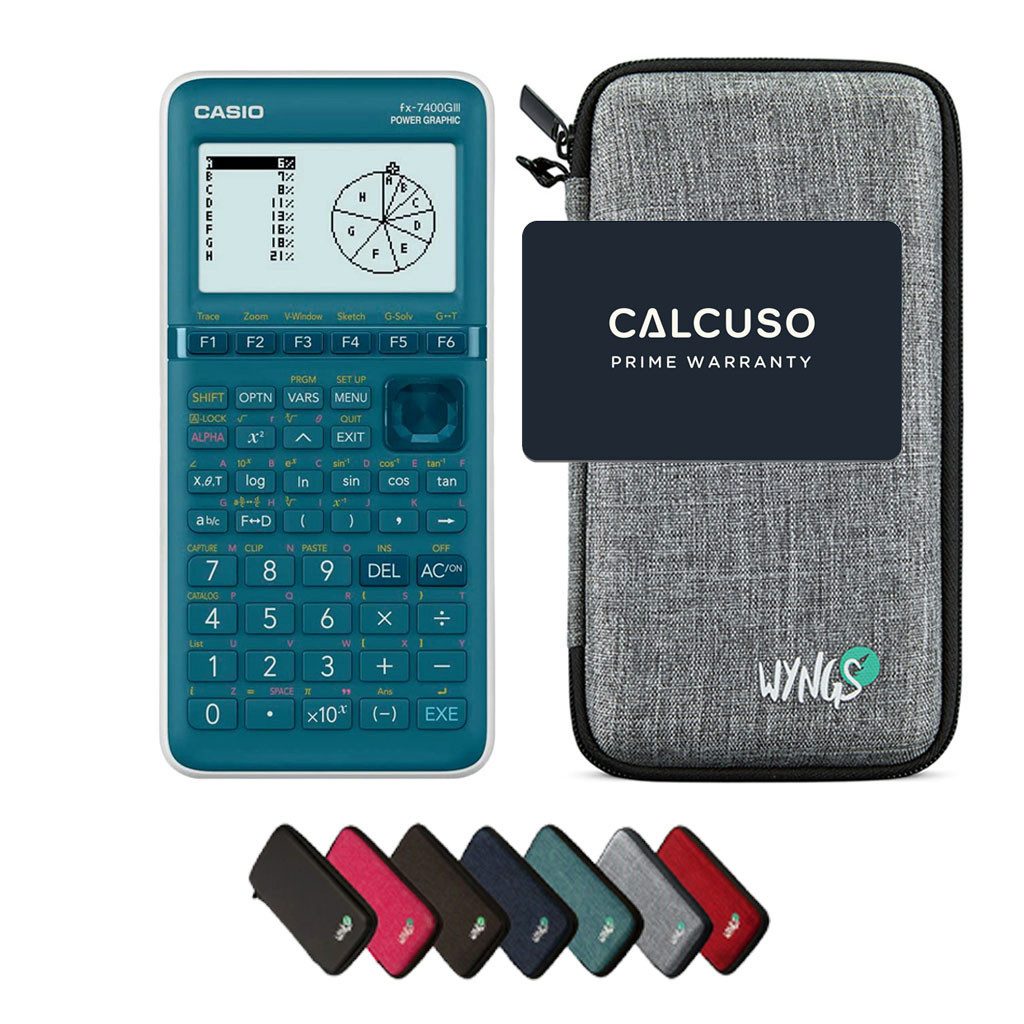 CASIO Taschenrechner fx-7400GIII Grafikrechner inkl. WYNGS Schutztasche Hellgrau
