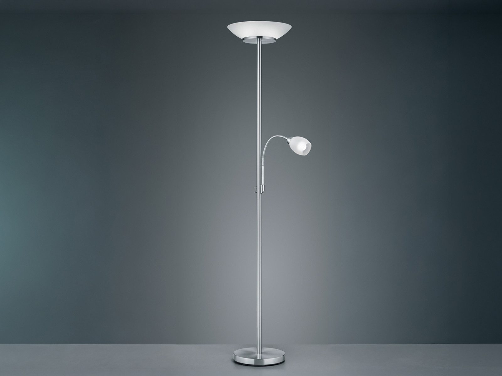 Reality Leuchten LED Deckenfluter mit Leselampe & Glasschirm, Höhe 180cm, LED wechselbar, Warmweiß, große Stehlampe, Wohnzimmer Lampe stehend zum Lesen mit Leselicht
