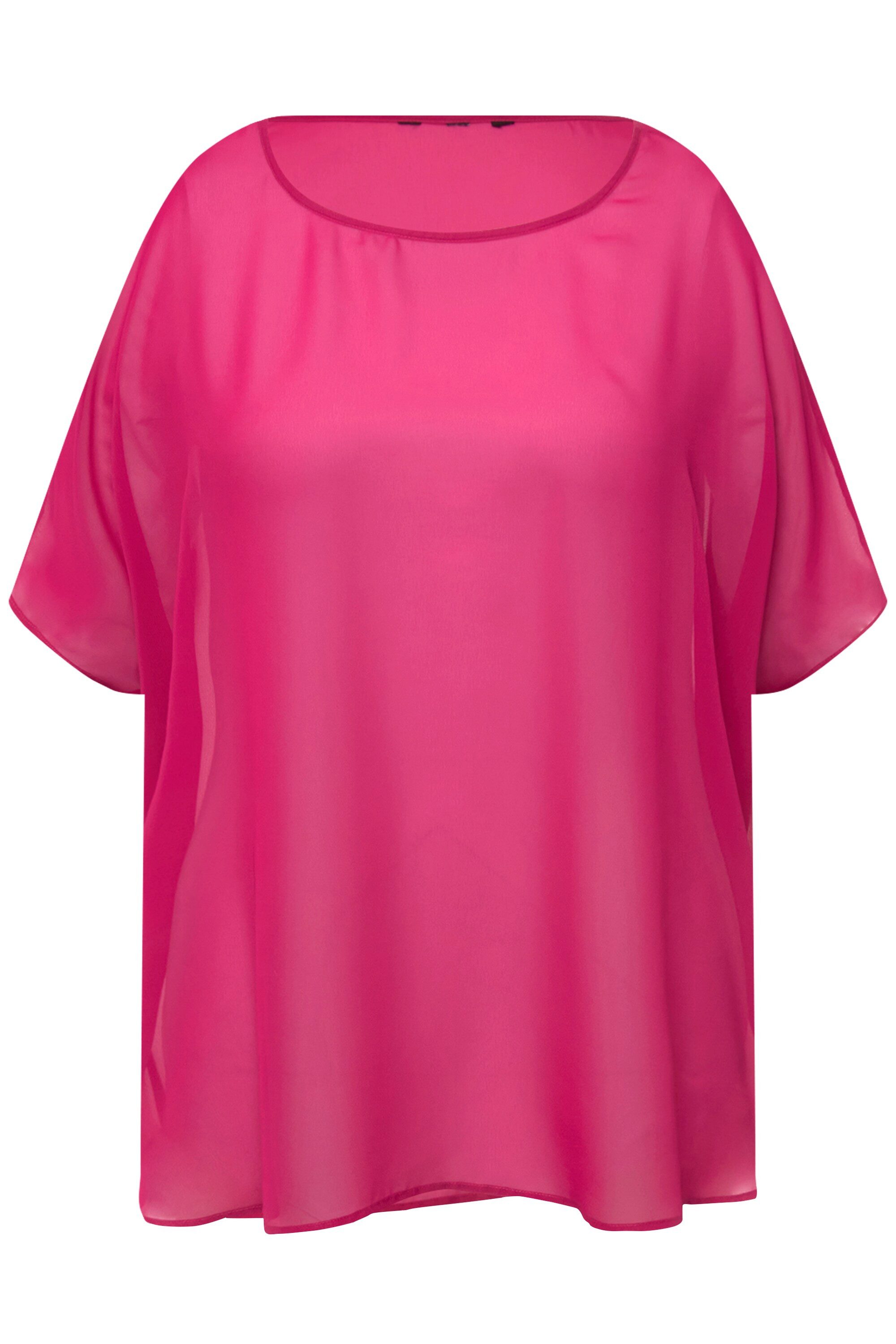 Ulla Popken Druckbluse Chiffonbluse Oversized Rundhals günstig online kaufen