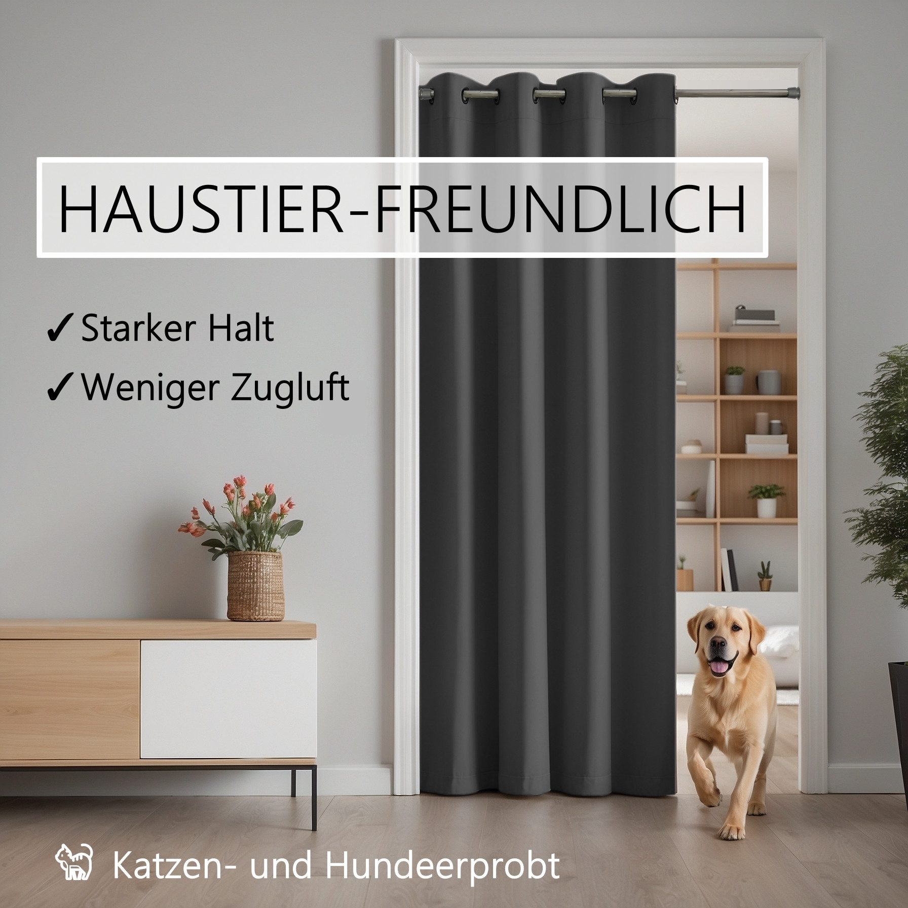 tinycurtains Türvorhang für alle gängigen Türgrößen, Thermovorhang (ohne Stange) Türgardine (1 St), Ösen, abdunkelnd, 100% Polyester, blickdicht edles anthrazit – Bild 5 von 5