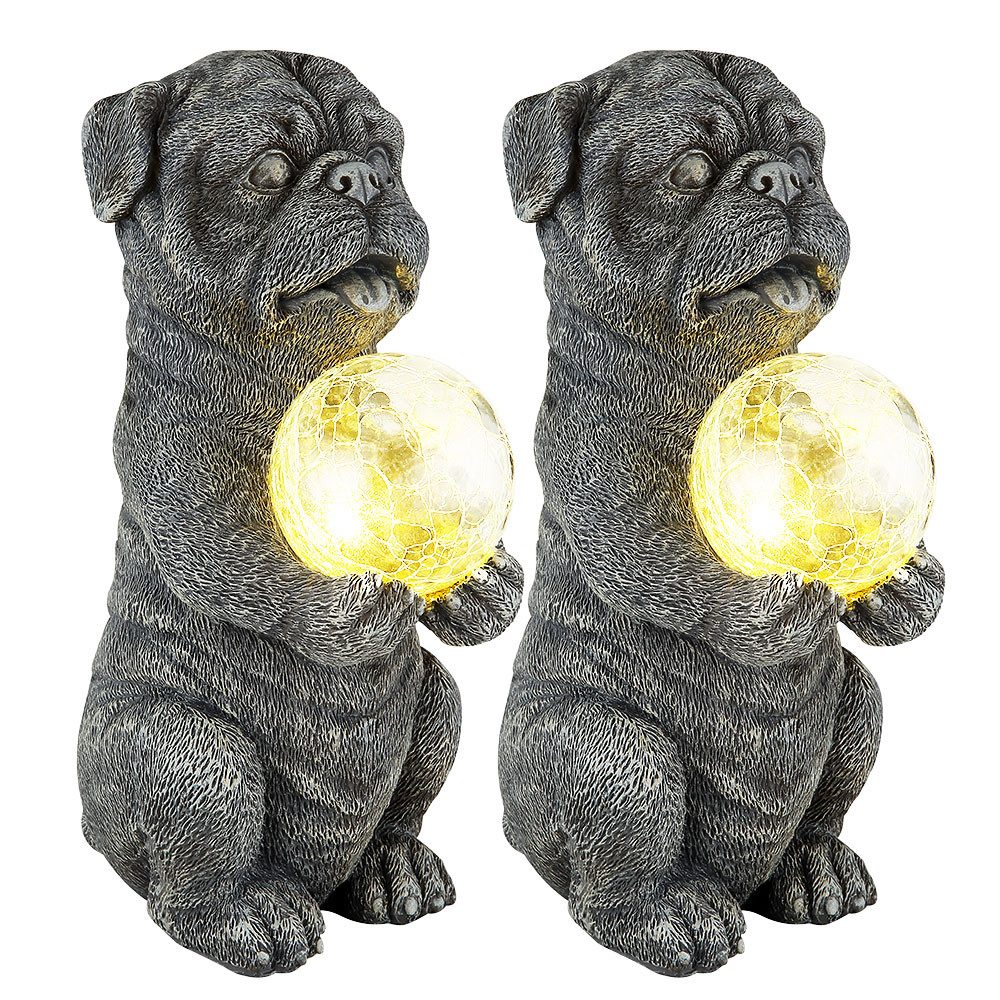 GLOBO LIGHTING Sockelleuchten, LED-Leuchtmittel fest verbaut, Warmweiß, Solarleuchte Außenlampe Hund grau Gartendeko Terrassenleuchte 2er Set