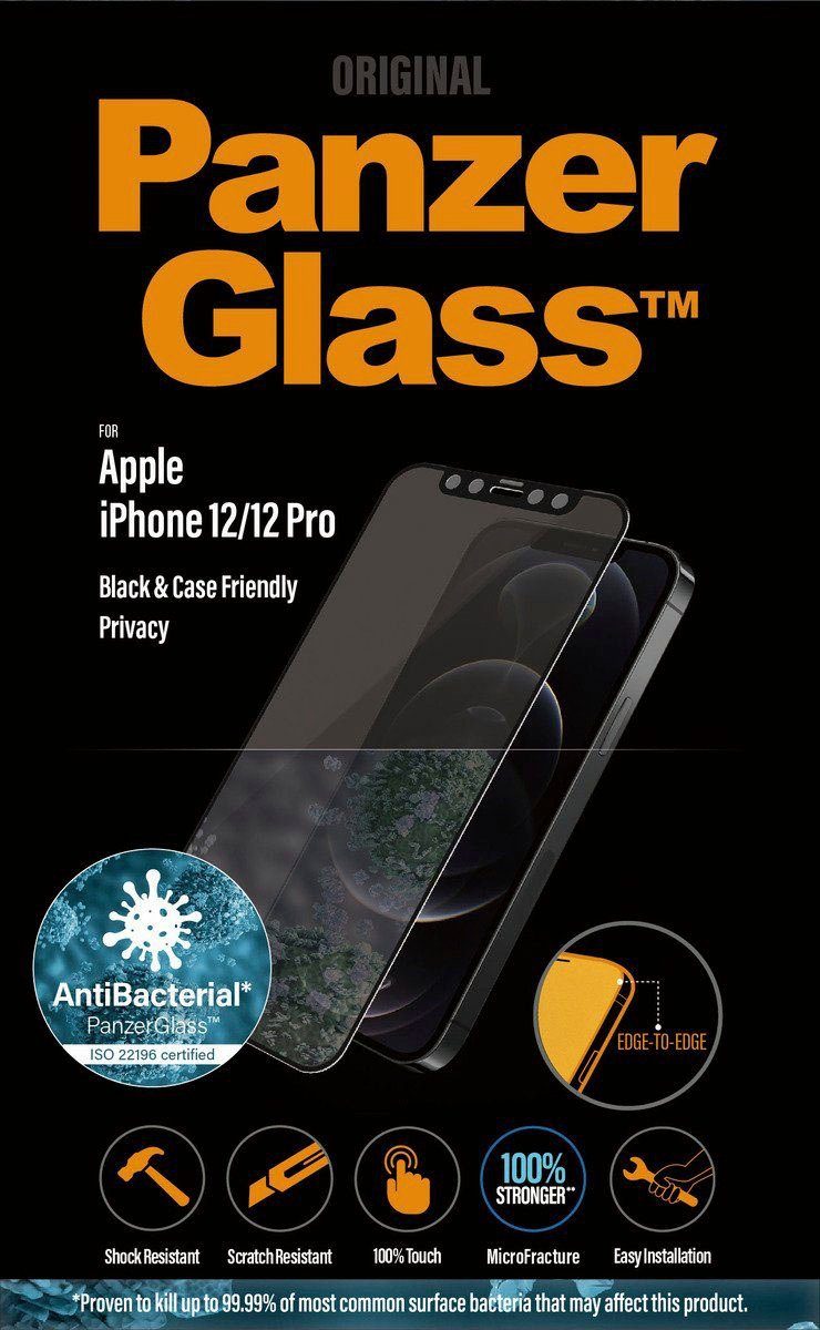 PanzerGlass Displayschutzglas E2E iPhone 12/12 Pro CaseFriendly Privacy Antibakt für Apple iPhone 12/12 Pro