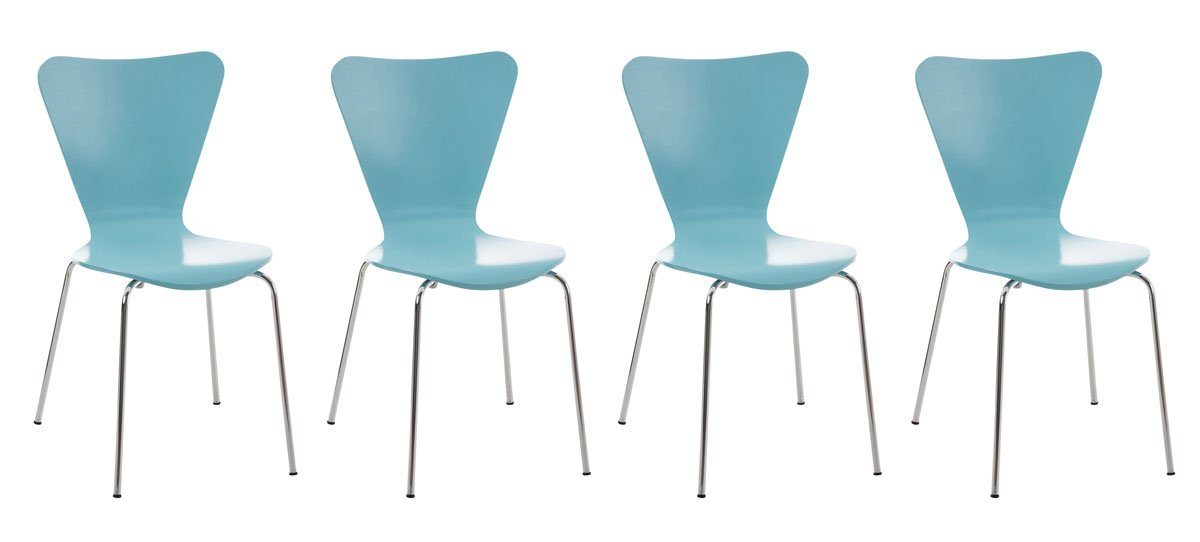 TPFLiving Besucherstuhl Calisso mit ergonomisch geformter Sitzfläche - Konferenzstuhl (Besprechungsstuhl - Warteraumstuhl - Messestuhl, 4 St), Gestell: Metall chrom - Sitzfläche: Holz hellblau