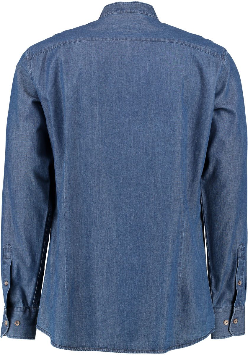 OS Trachten Trachtenhemd Kykura Langarm Jeanshemd Denim-Optik mit Stehkragen mit Riegel