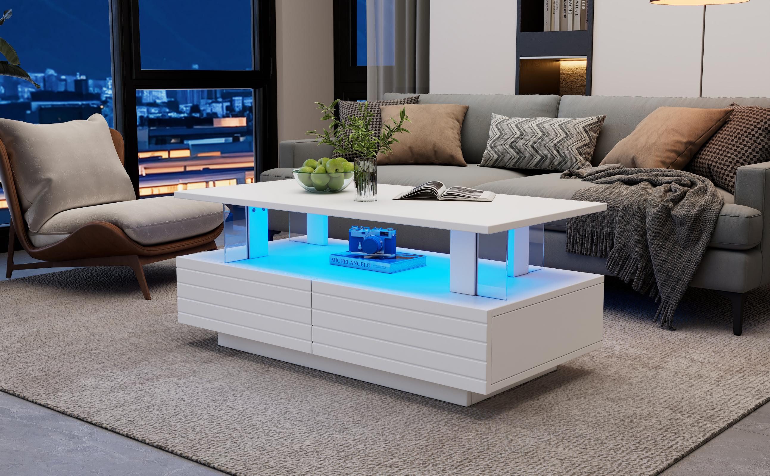 XDOVET Couchtisch Moderner Acryl-LED-Couchtisch wohnzimmertisch Breite günstig online kaufen