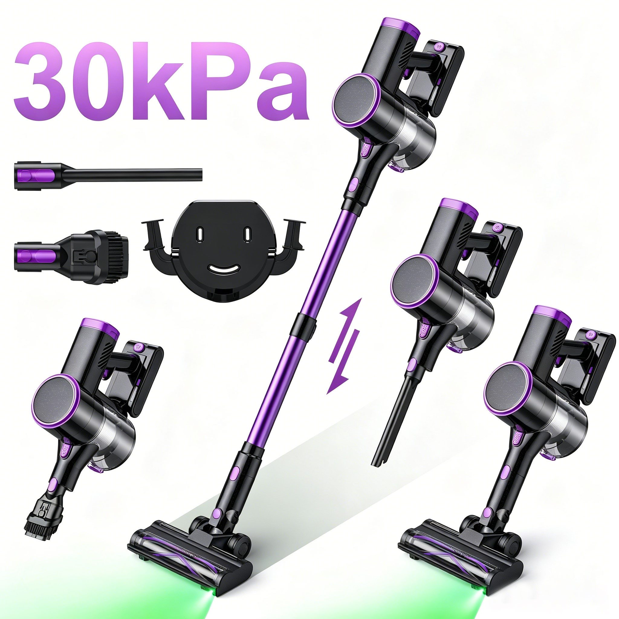 lubluelu Akku-Hand-und Stielstaubsauger P4 kabellos 50 Minuten Laufzeit Akkustaubsauger mit Geen LED, 150 W, beutellos, 30 kPa / Staubentleerung mit einem Klick