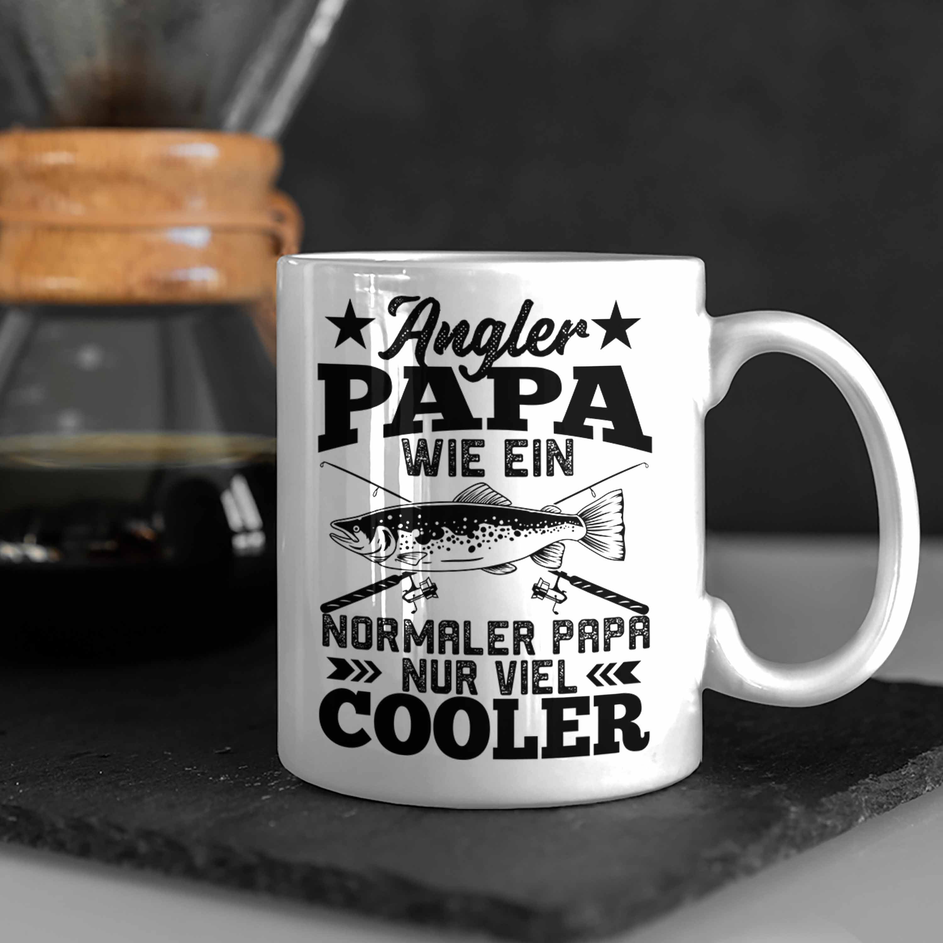 Papa Fischer Spruch zum Angeln Angler Fischen Tasse Trendation Lustiger Weiss Geschenkidee Trendation Vatertag Tasse - Geschenk