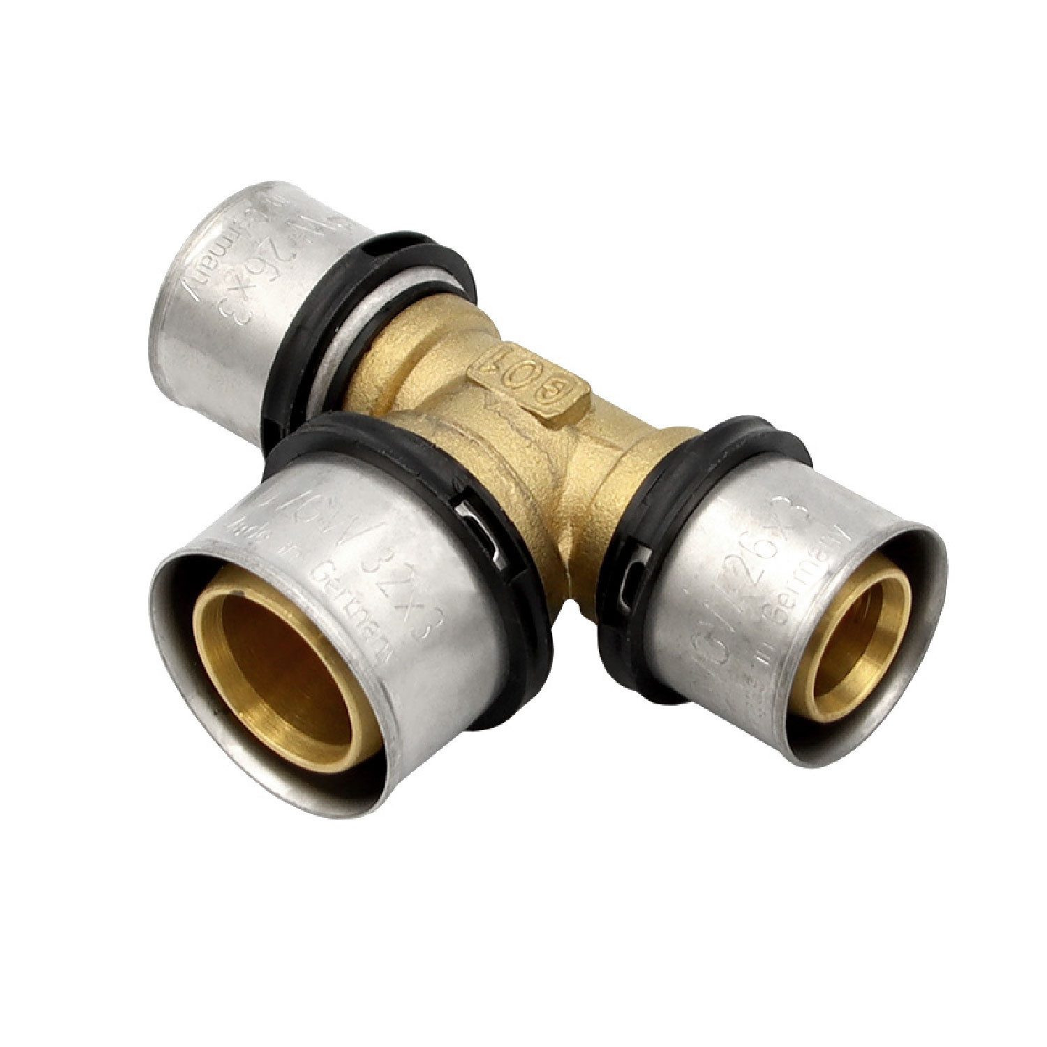 PipeTec Deutschland Pressfitting Pressfitting T-Stück 26x3 32x3 26x3 mm TH Kontur Alu-Verbundrohr