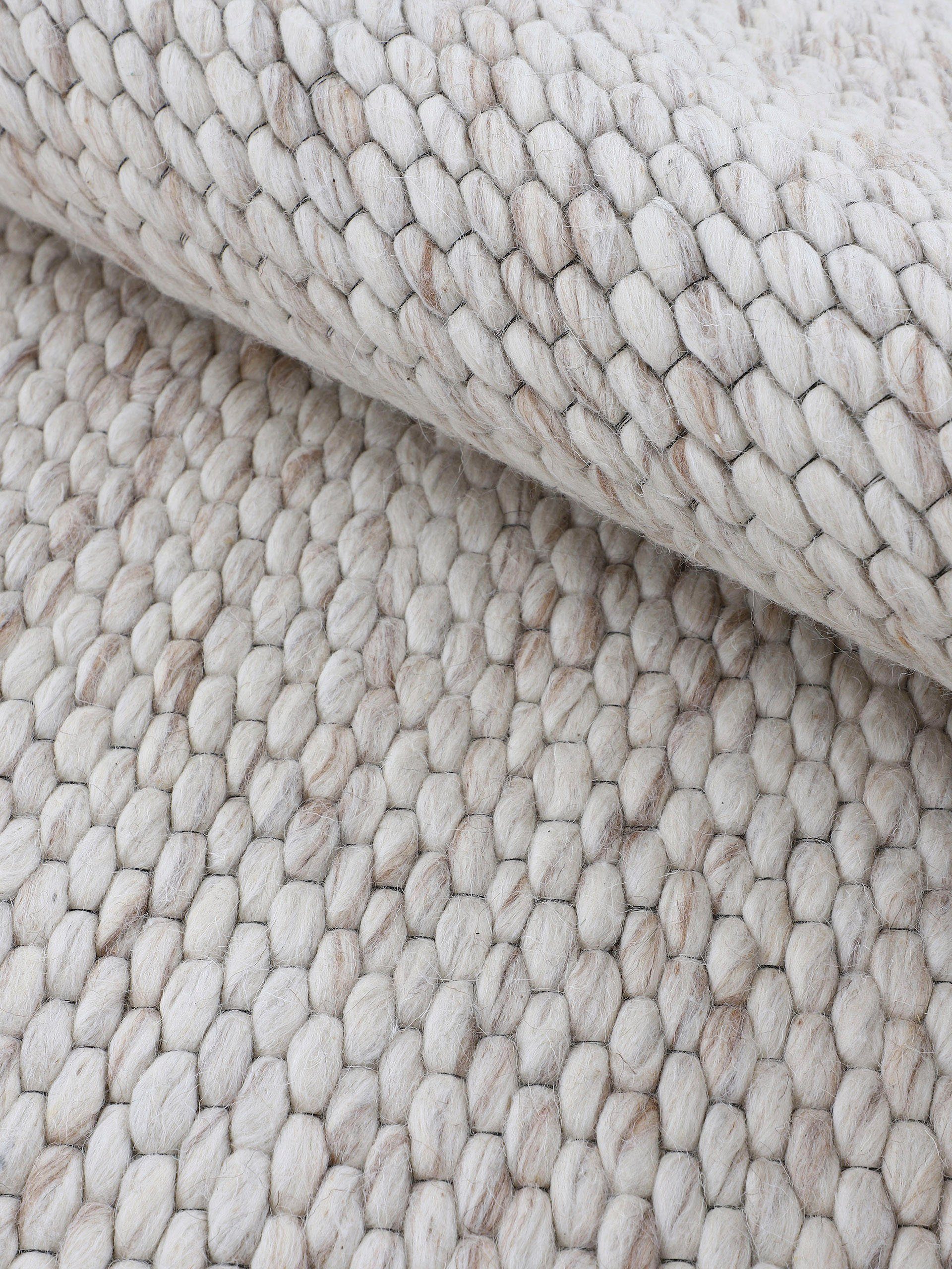Wollteppich Sina, & 14 reine rechteckig, hellbeige carpetfine, Wolle, mm, handgewebt, kuschelig weich meliert, Höhe: Teppich, Handweb