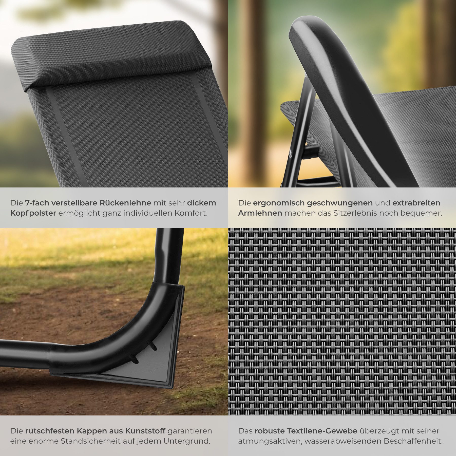 tectake Campingstuhl Müritz (Set., 2 St), Robuste Stahlgestelle ummantelt mit rostfreiem Aluminium