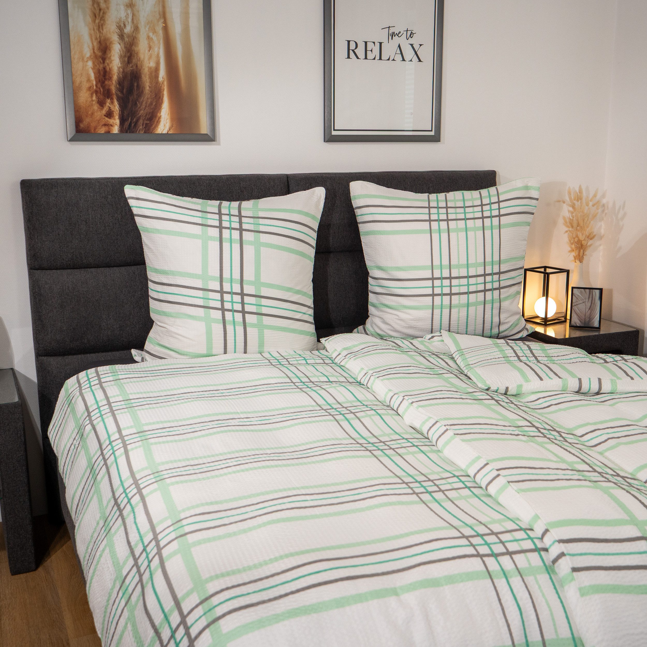 Casa Colori Bettwäsche Casa Calori, Seersucker, 2 teilig, Streifenmuster weiß mint grau – Bild 3 von 5