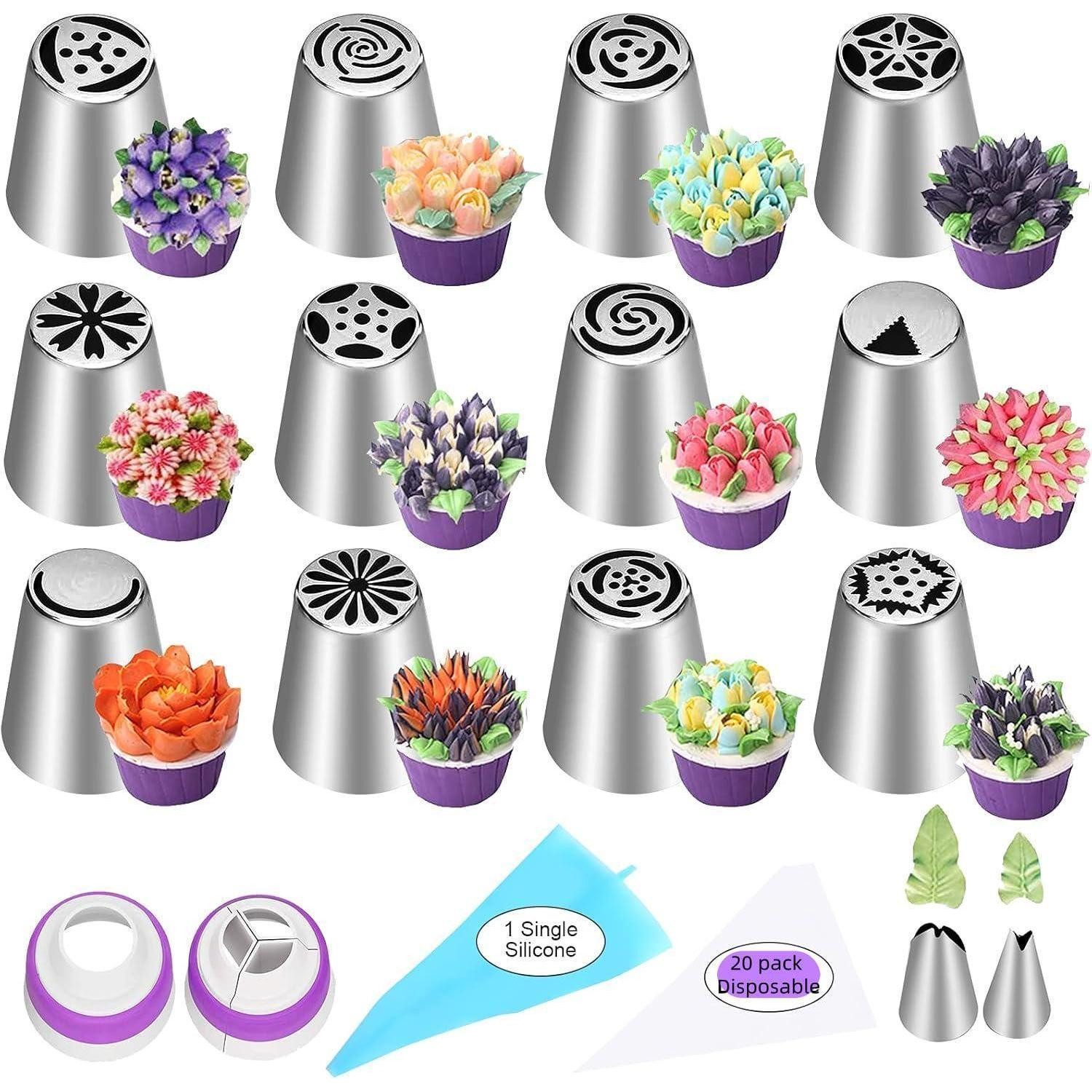 LuxusKollektion Spritztüllen Spritztüllen Set Edelstahl Groß 12tlg + Zubehör