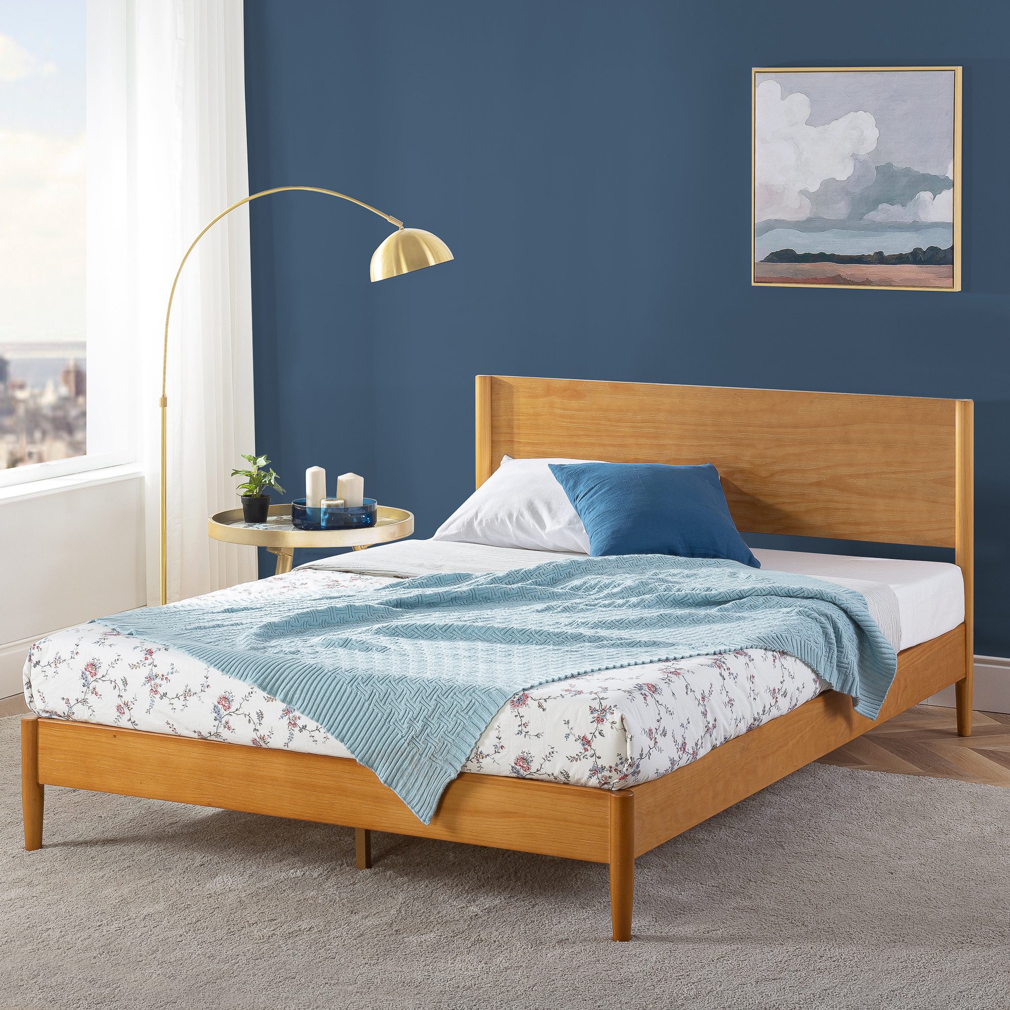 ZINUS Holzbett Всеn mit Kopfteil, Mid Century (140x200 cm), klassisches Design, mit Kopfteil, inklusive Lattenrost aus Holz