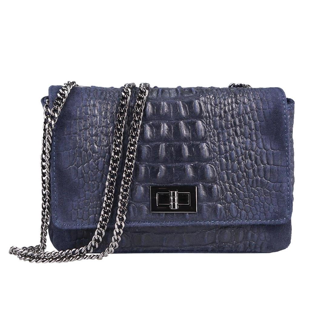 ITALYSHOP24 Schultertasche MADE IN ITALY Damen ECHTLEDER Tasche Umhängetasche Crossbody Bag Kroko, Leicht, Minibag Clutch CrossOver Bodybag Brustbag & Handytasche, Kette