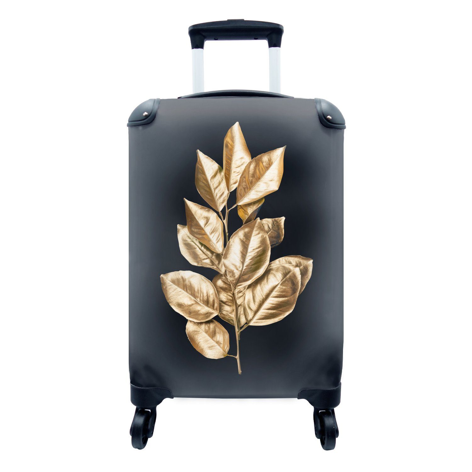 MuchoWow Handgepäckkoffer Blätter - Gold - Luxus, 4 Rollen, Reisetasche mit rollen, Handgepäck für Ferien, Trolley, Reisekoffer