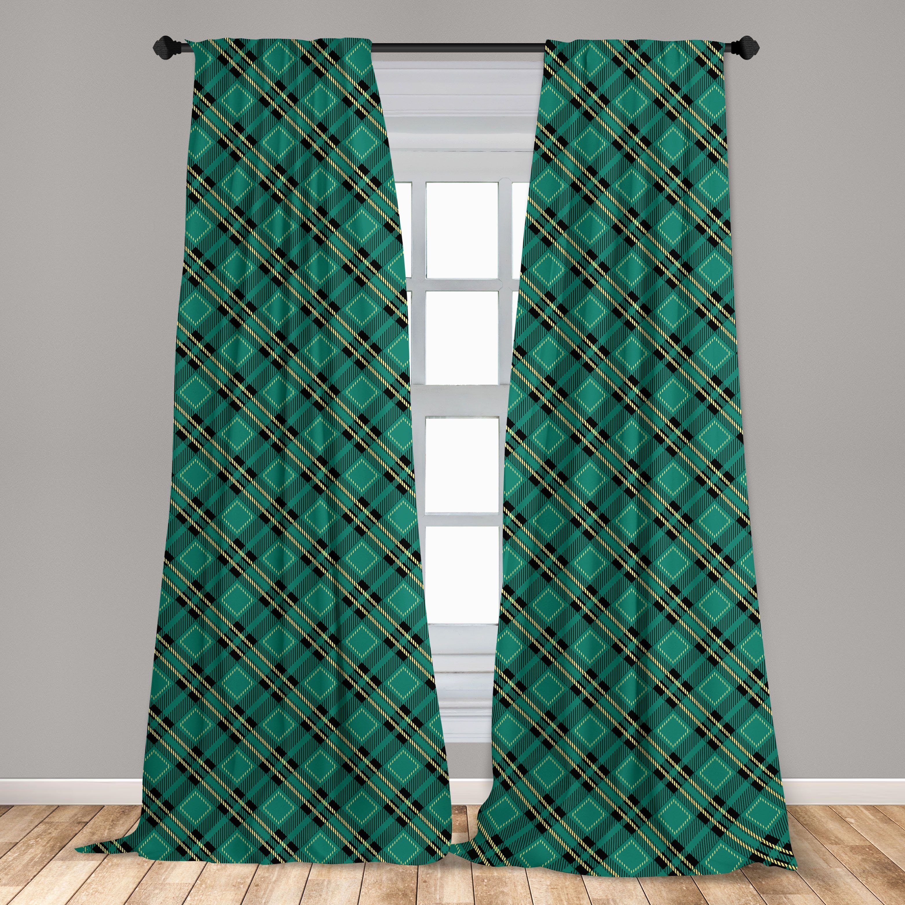 Gardine Schlafzimmer Wohnzimmer Keltisches Microfaser, für Kunst Diagonale Grün Dekor, Linien Abakuhaus, Vorhang