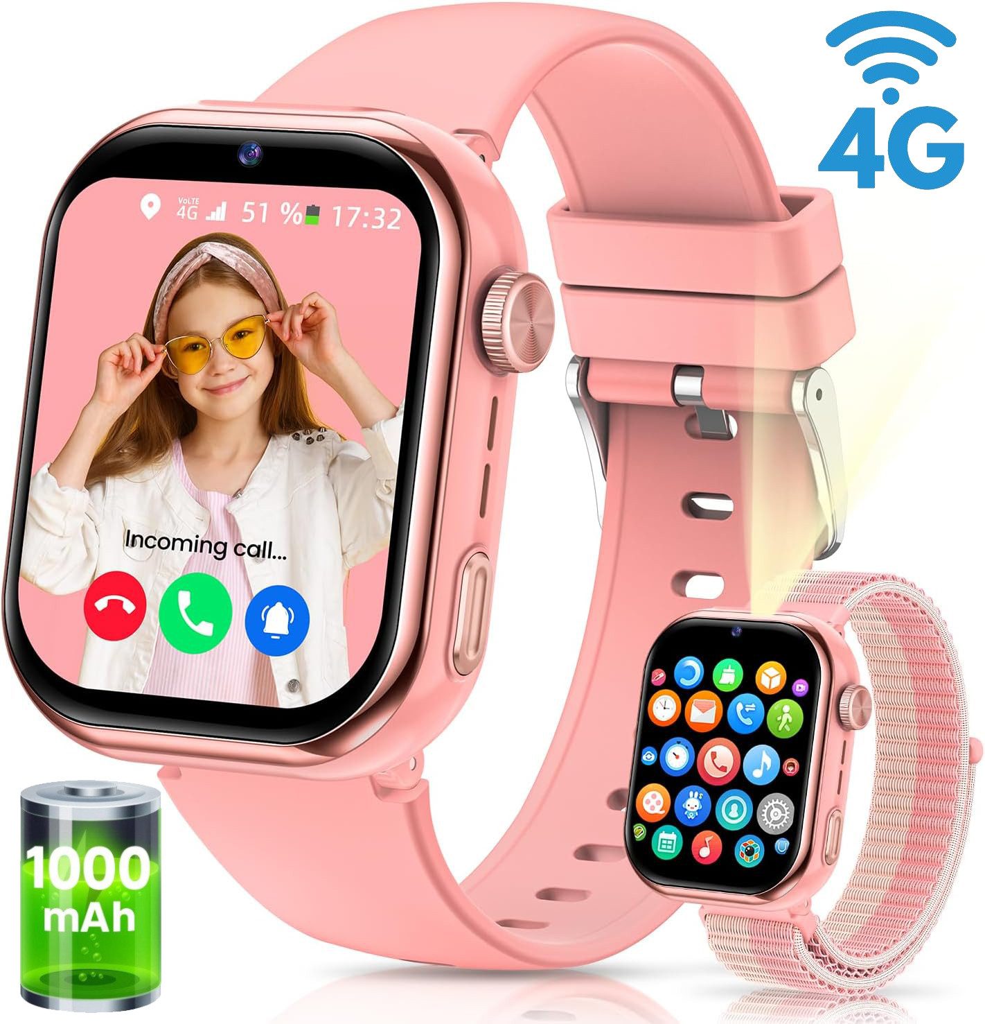 BANLVS 2025 NEW 1000mAh 4G Kinder Smartwatch mit GPS & Telefonfunktion Smartwatch, für 4–12 Jungen und Mädchen, für Android und IOS
