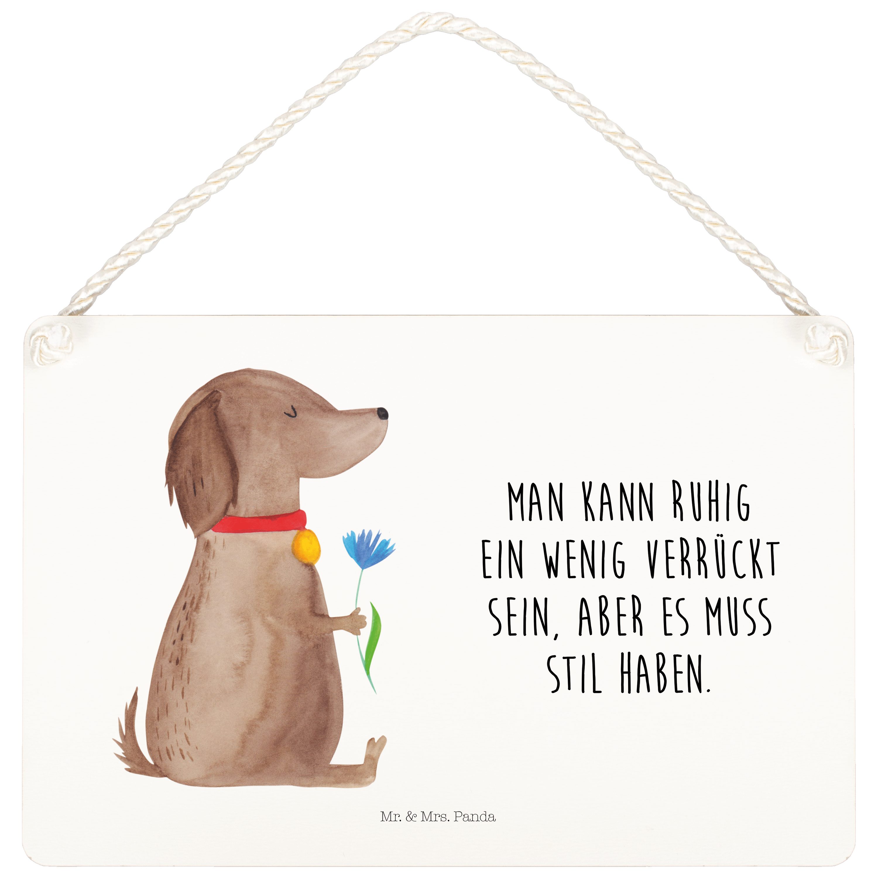 Hinweisschild Hund Blume - Weiß - Geschenk, Wandschild, Türschild, Hundemotiv, nied