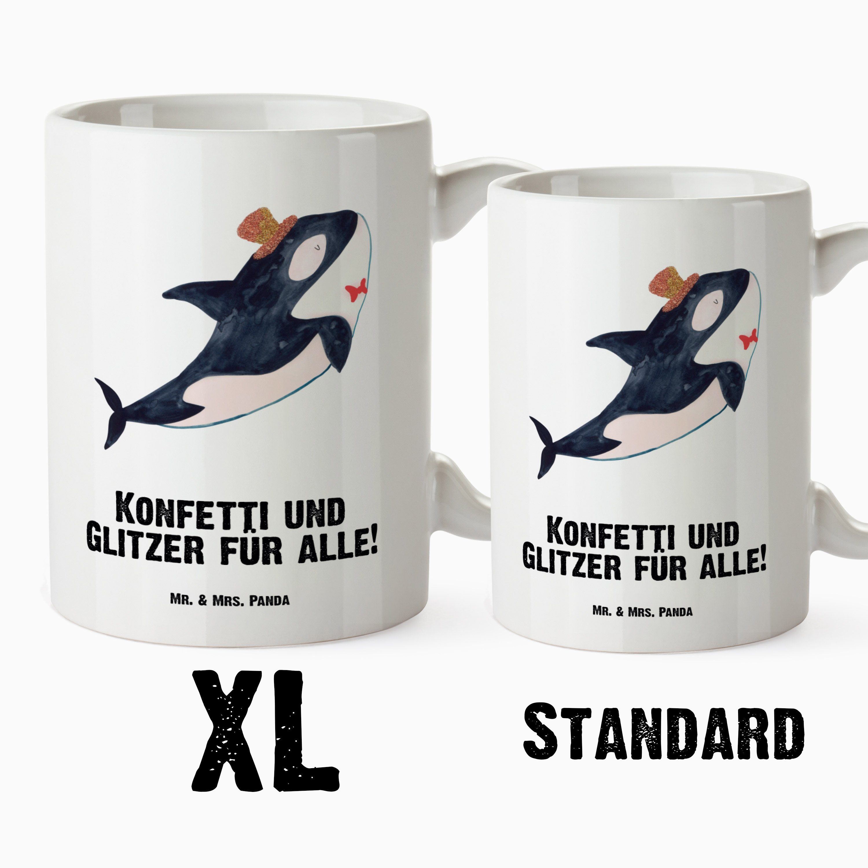 Mrs. Zylinder Orca Jumbo XL - Keramik Becher, Tasse, & Feier, Geschenk, XL Tasse Meer, Mr. Panda Weiß - Tasse