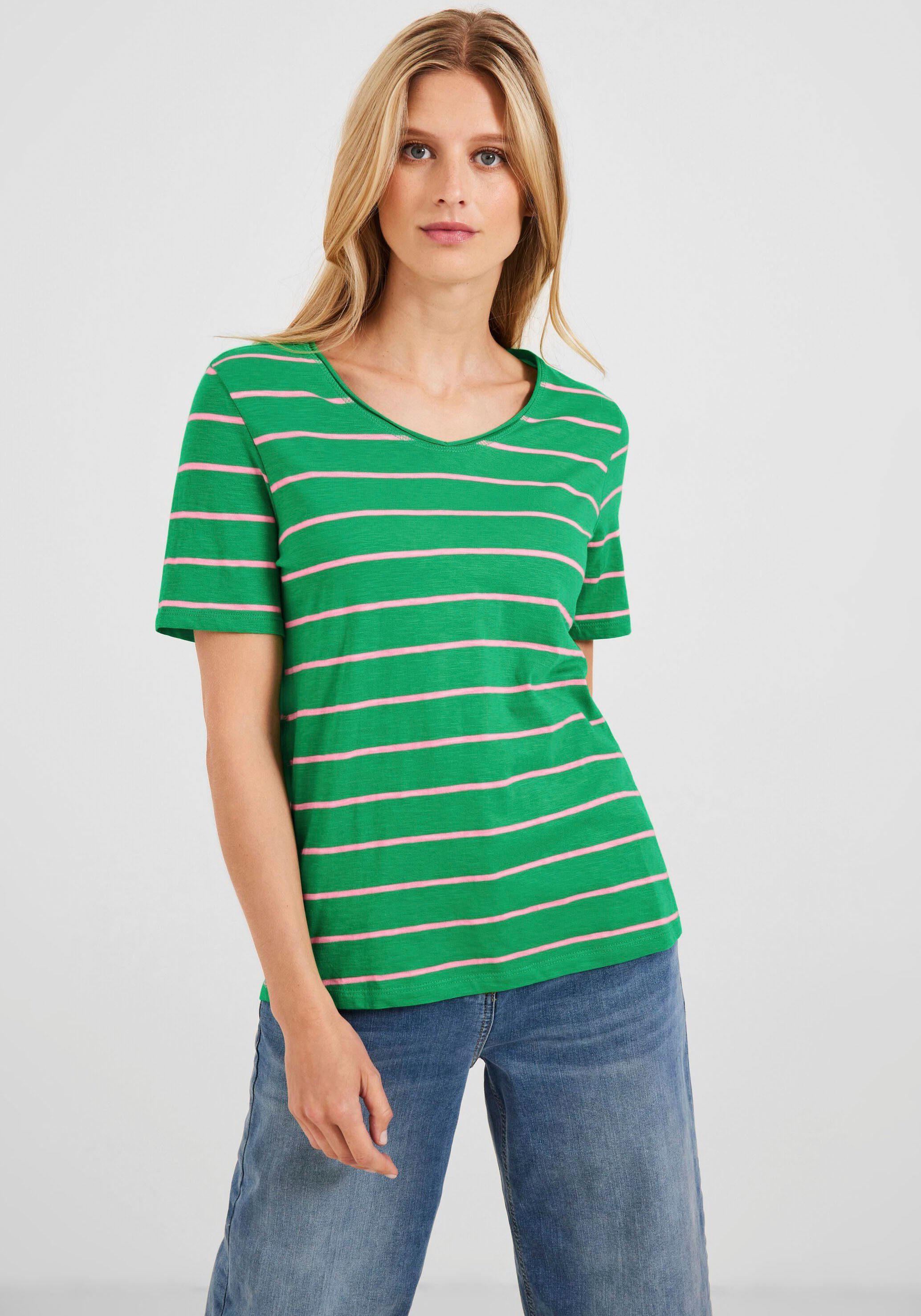 Flammgarnoptik in T-Shirt Cecil fresh green