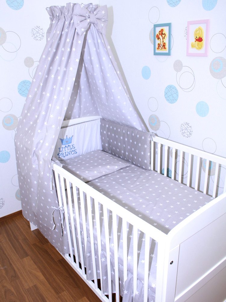 Babybettwäsche Baby Bettset -5-6 teiliges Set mit Vollstoff Himmel Nestchen- PRINCE