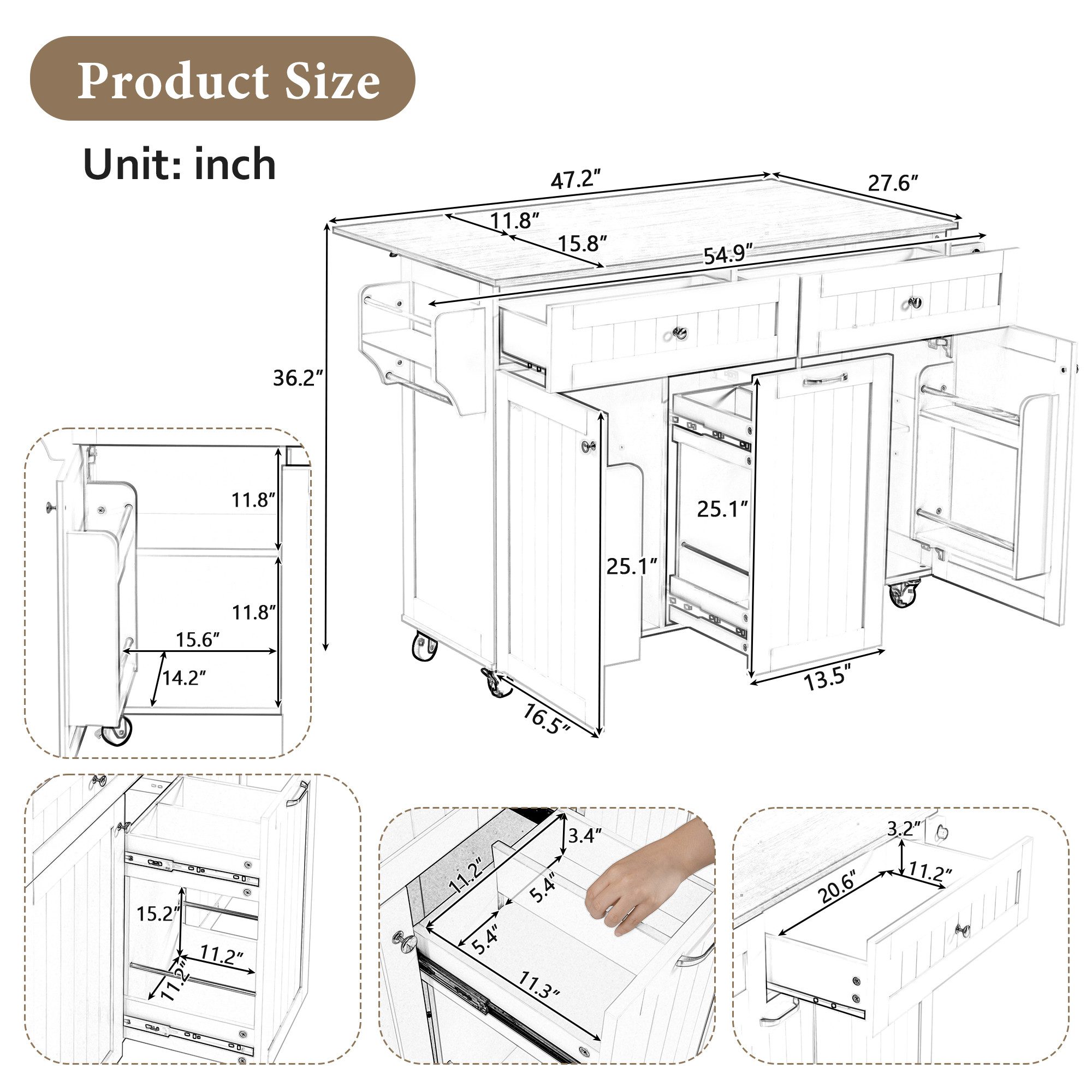 HAUSS SPOLE Küchenwagen mit Rollen Kücheninsel Küchenschrank mit schubladen für Küche